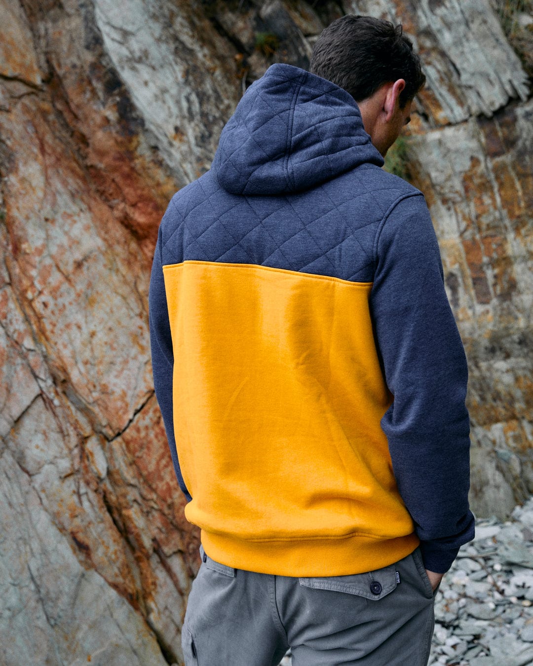 Aiken - Mens 1/4 Neck Recycled Hoodie - Yellow - Image 7