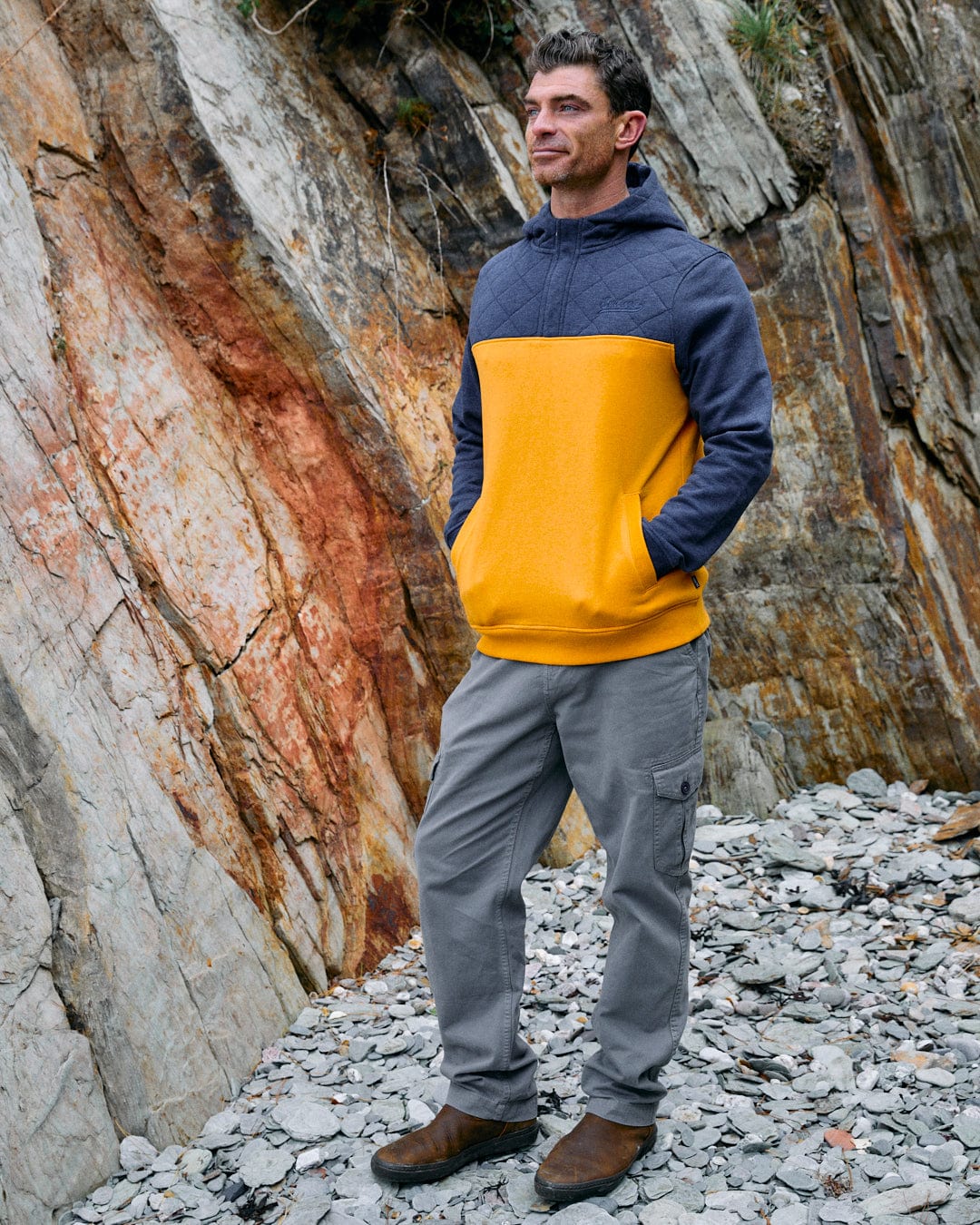 Aiken - Mens 1/4 Neck Recycled Hoodie - Yellow - Image 9