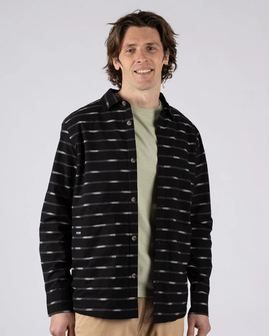 Ammar - Mens Sherpa Lined Shirt - Grey Stripe - Image 2