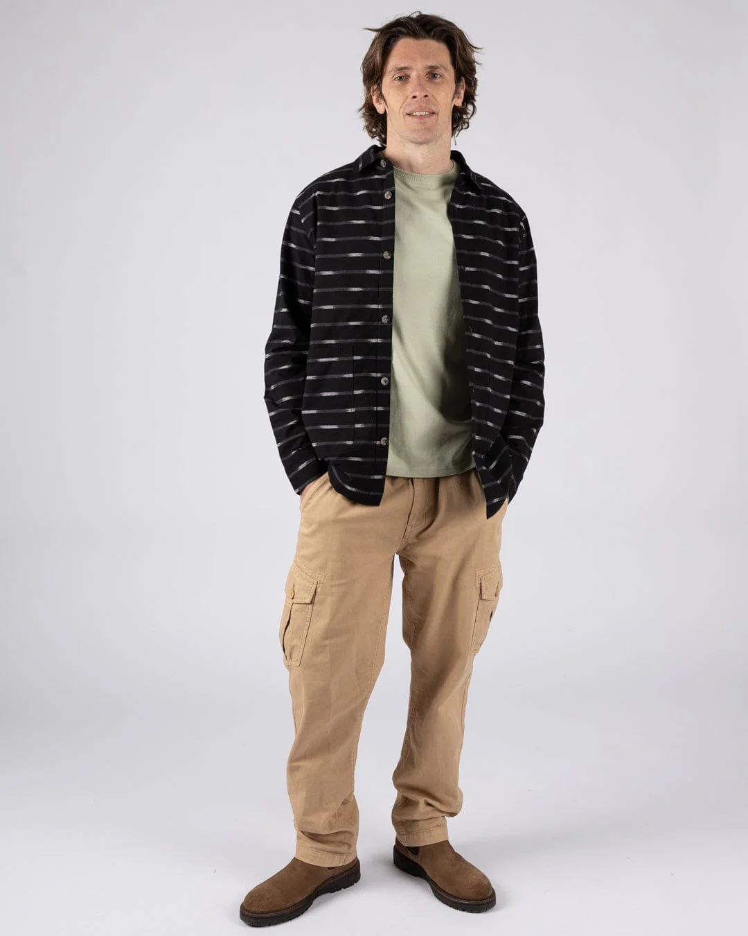 Ammar - Mens Sherpa Lined Shirt - Grey Stripe - Image 5