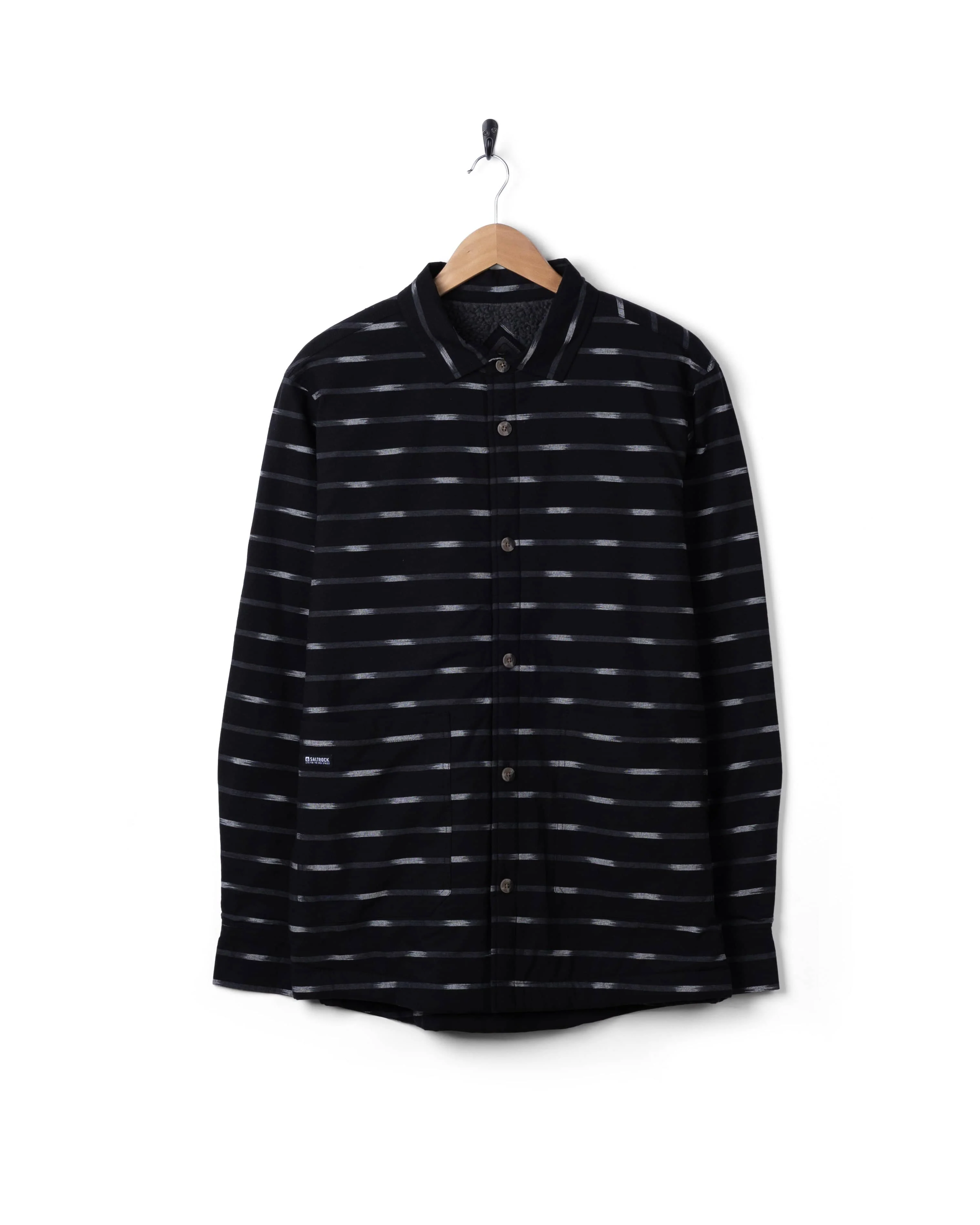 Ammar - Mens Sherpa Lined Shirt - Grey Stripe - Image 7
