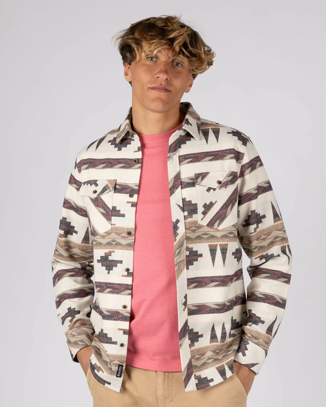Asher - Mens Jacquard Shirt - Cream - Image 2