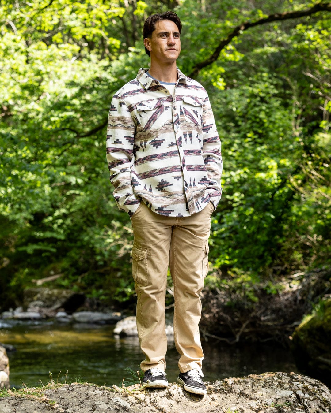 Asher - Mens Jacquard Shirt - Cream - Image 3