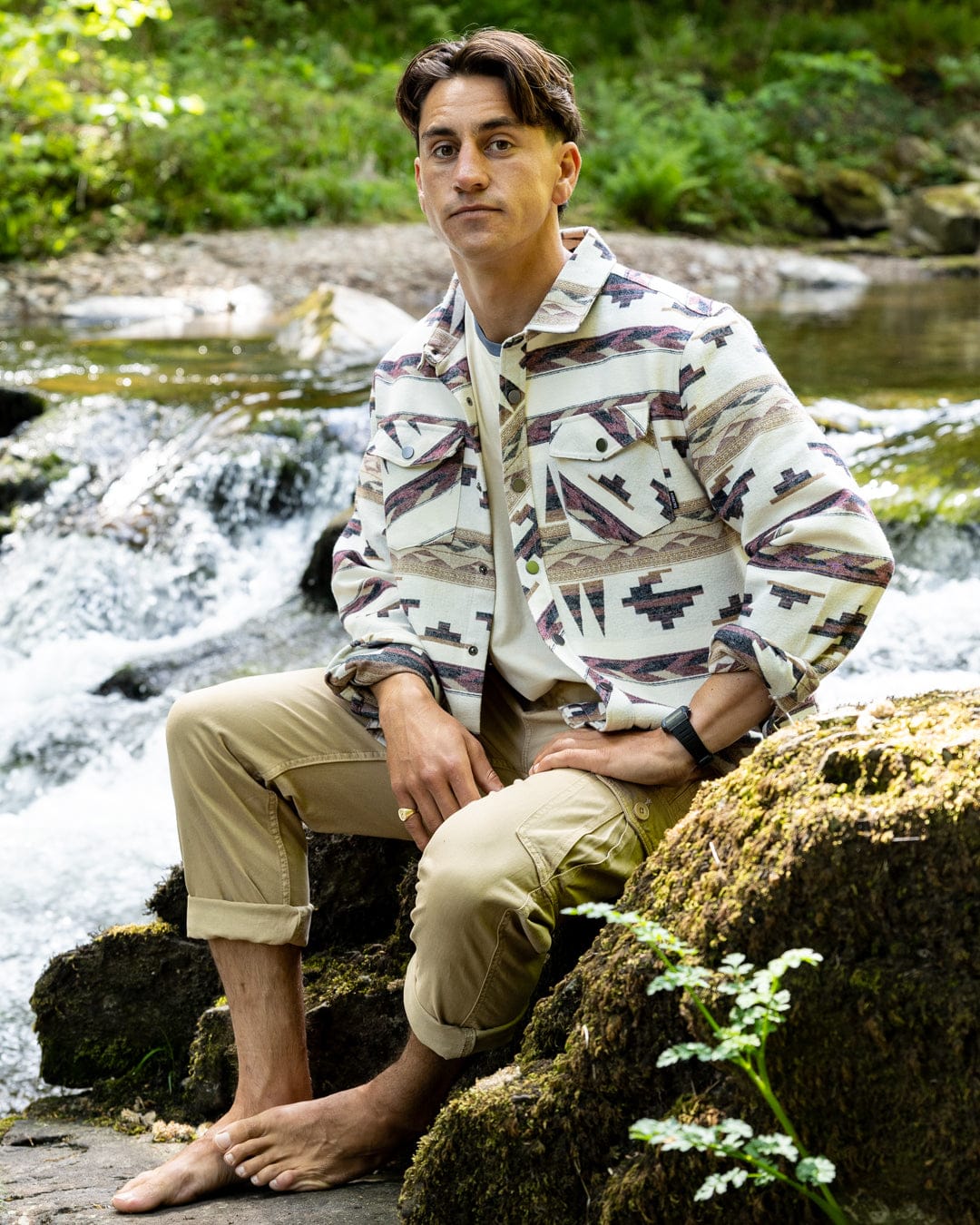 Asher - Mens Jacquard Shirt - Cream - Image 5