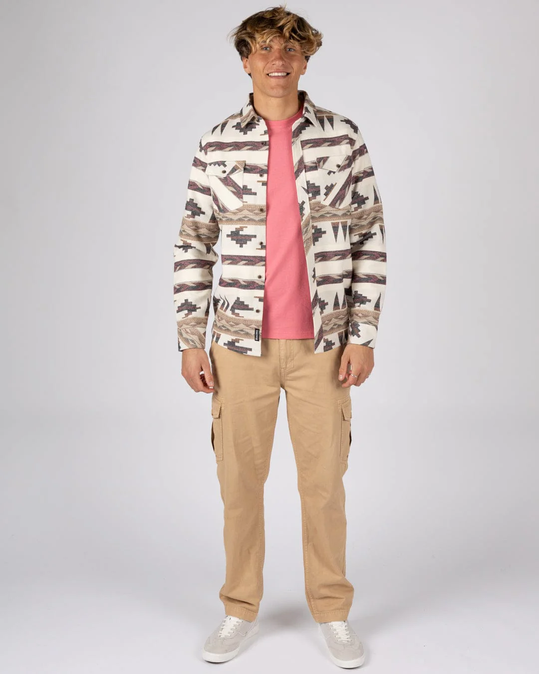 Asher - Mens Jacquard Shirt - Cream - Image 9