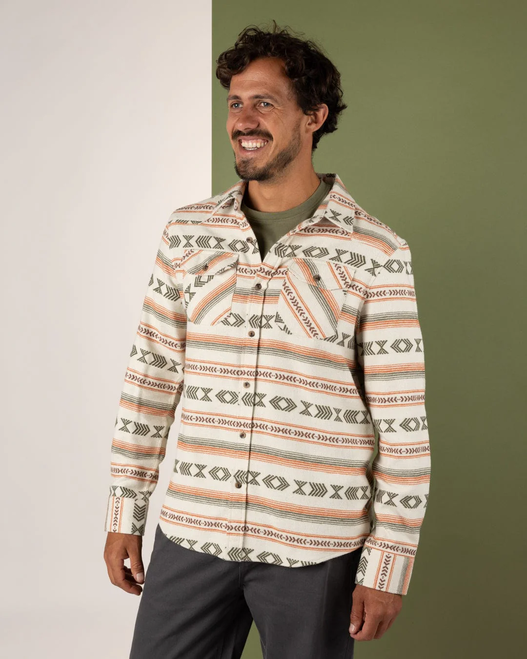 Asher - Mens Jacquard Shirt - Cream/Orange - Image 2