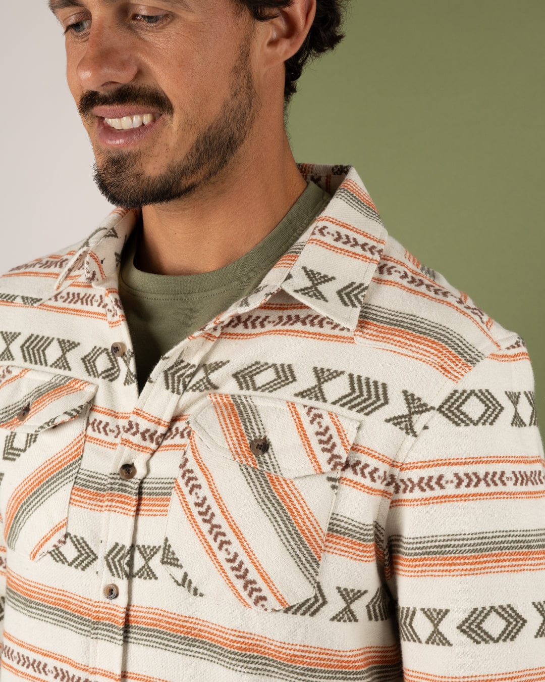 Asher - Mens Jacquard Shirt - Cream/Orange - Image 5