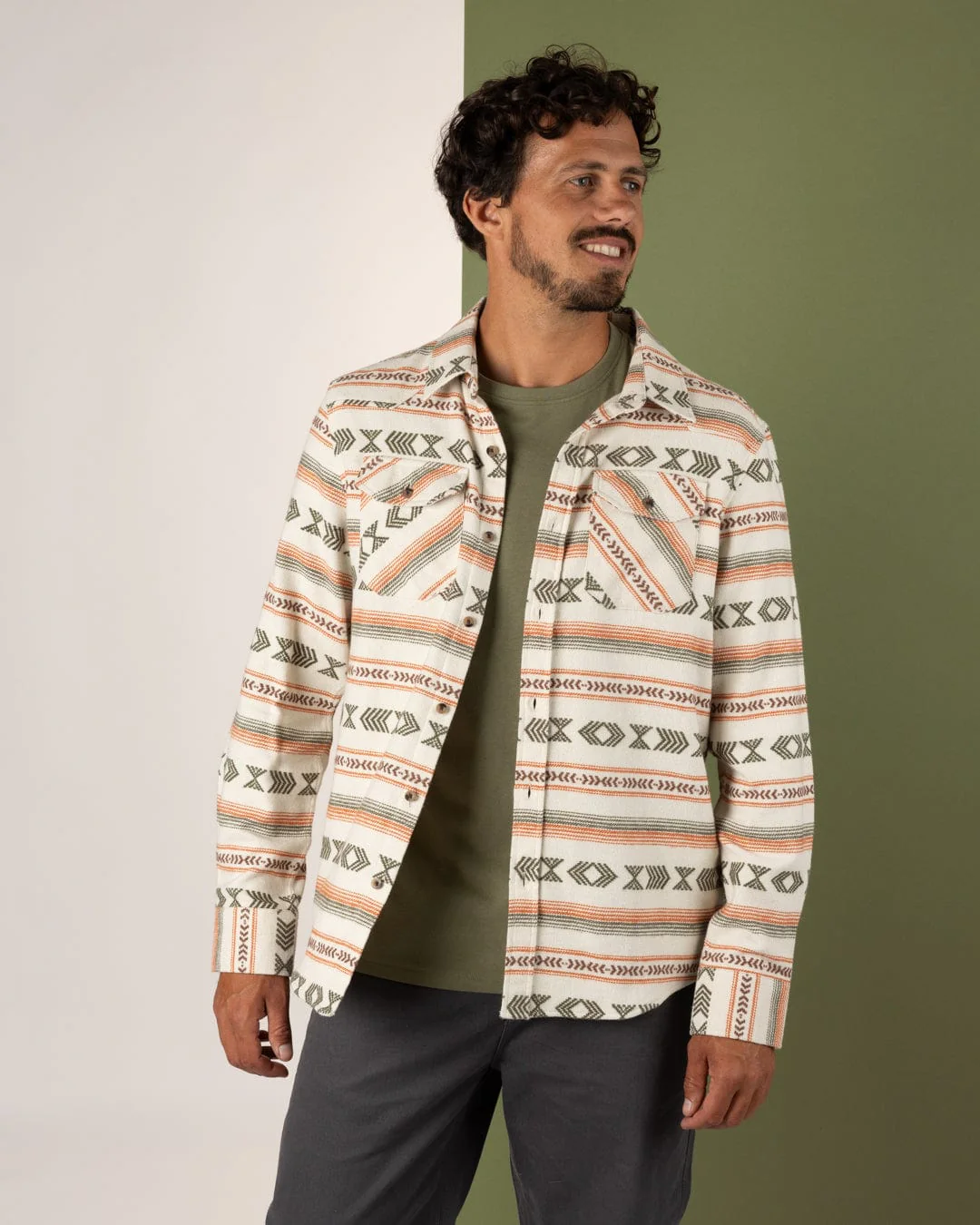 Asher - Mens Jacquard Shirt - Cream/Orange - Image 9