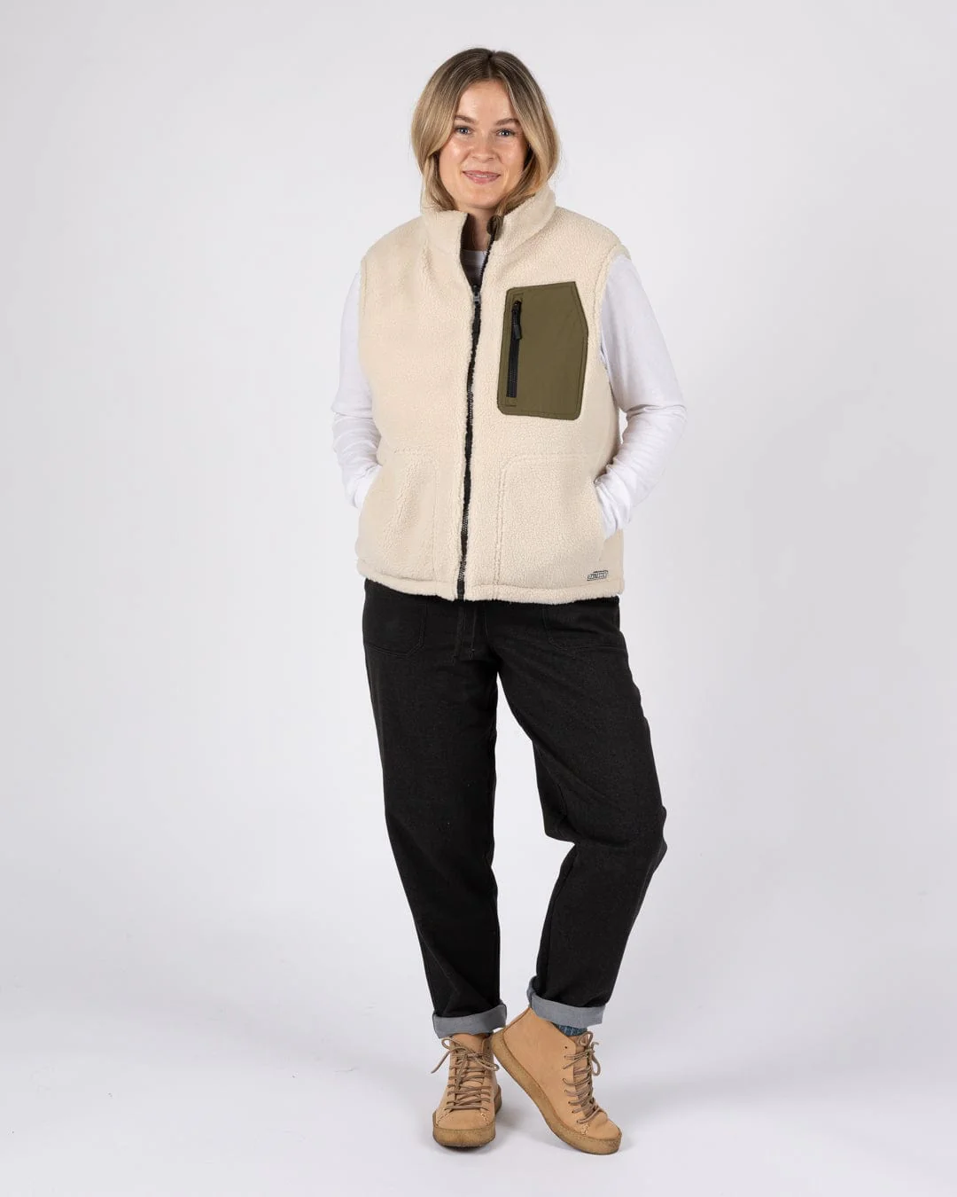 Astra Fleece - Womens Reversible Gilet - Green/Cream - Image 12