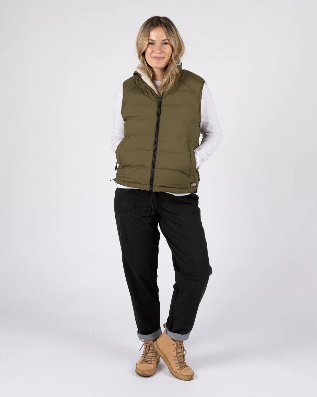 Astra Fleece - Womens Reversible Gilet - Green/Cream - Image 13