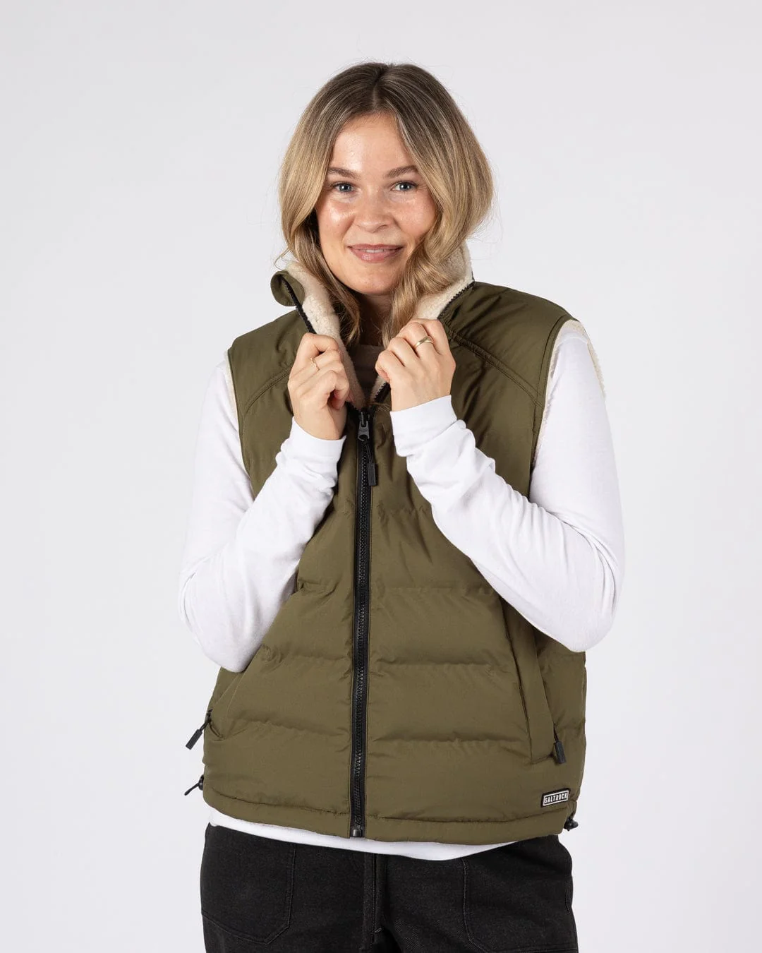 Astra Fleece - Womens Reversible Gilet - Green/Cream - Image 14