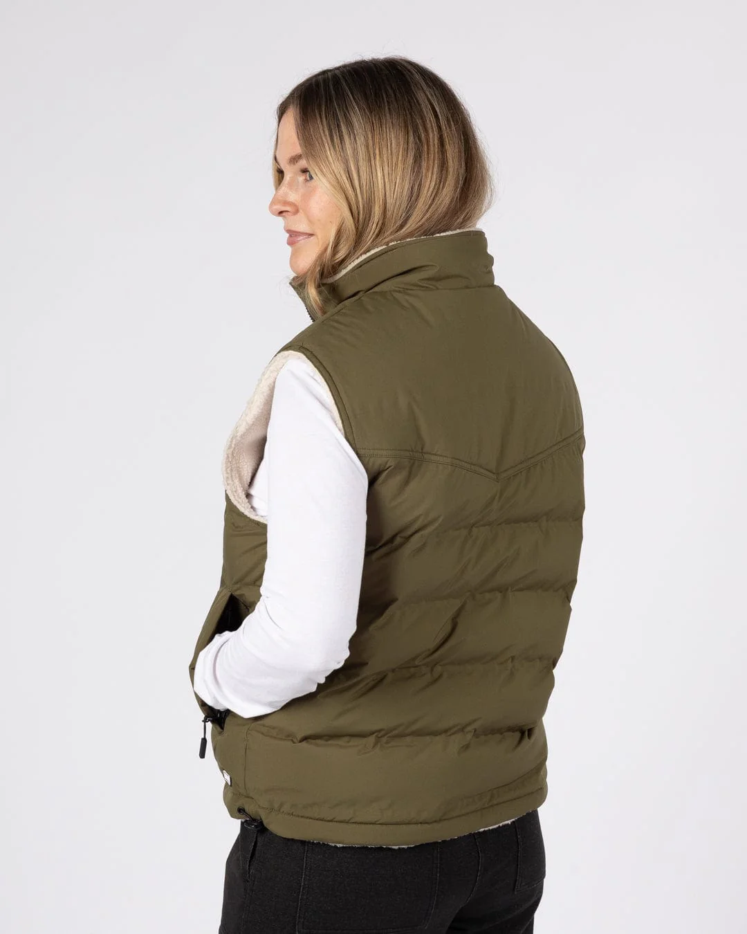 Astra Fleece - Womens Reversible Gilet - Green/Cream - Image 15