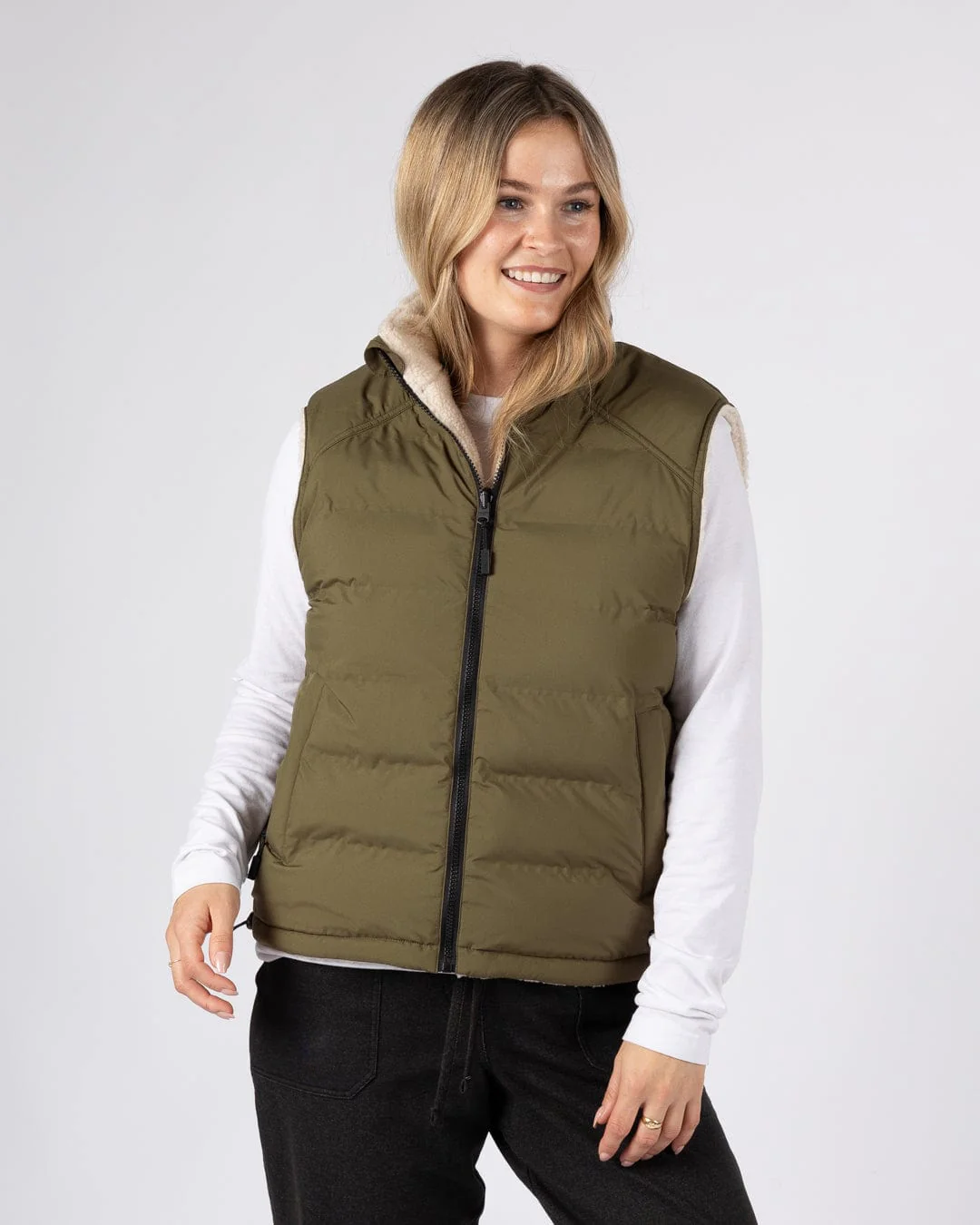 Astra Fleece - Womens Reversible Gilet - Green/Cream - Image 7