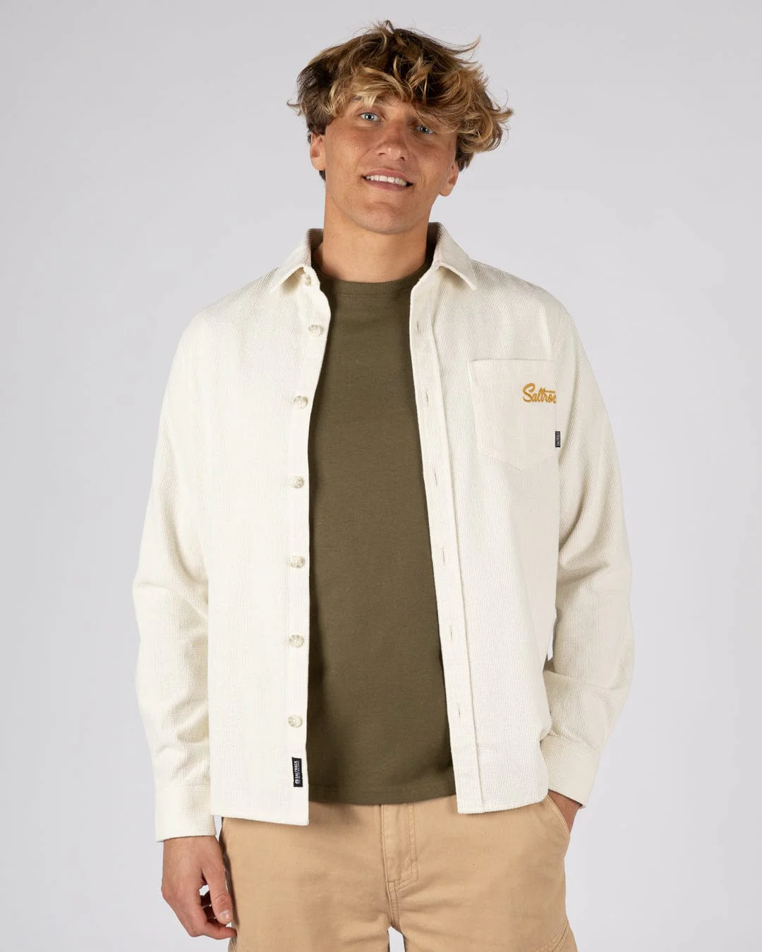 Ballito - Mens Long Sleeve Waffle Cord Shirt - White - Image 2
