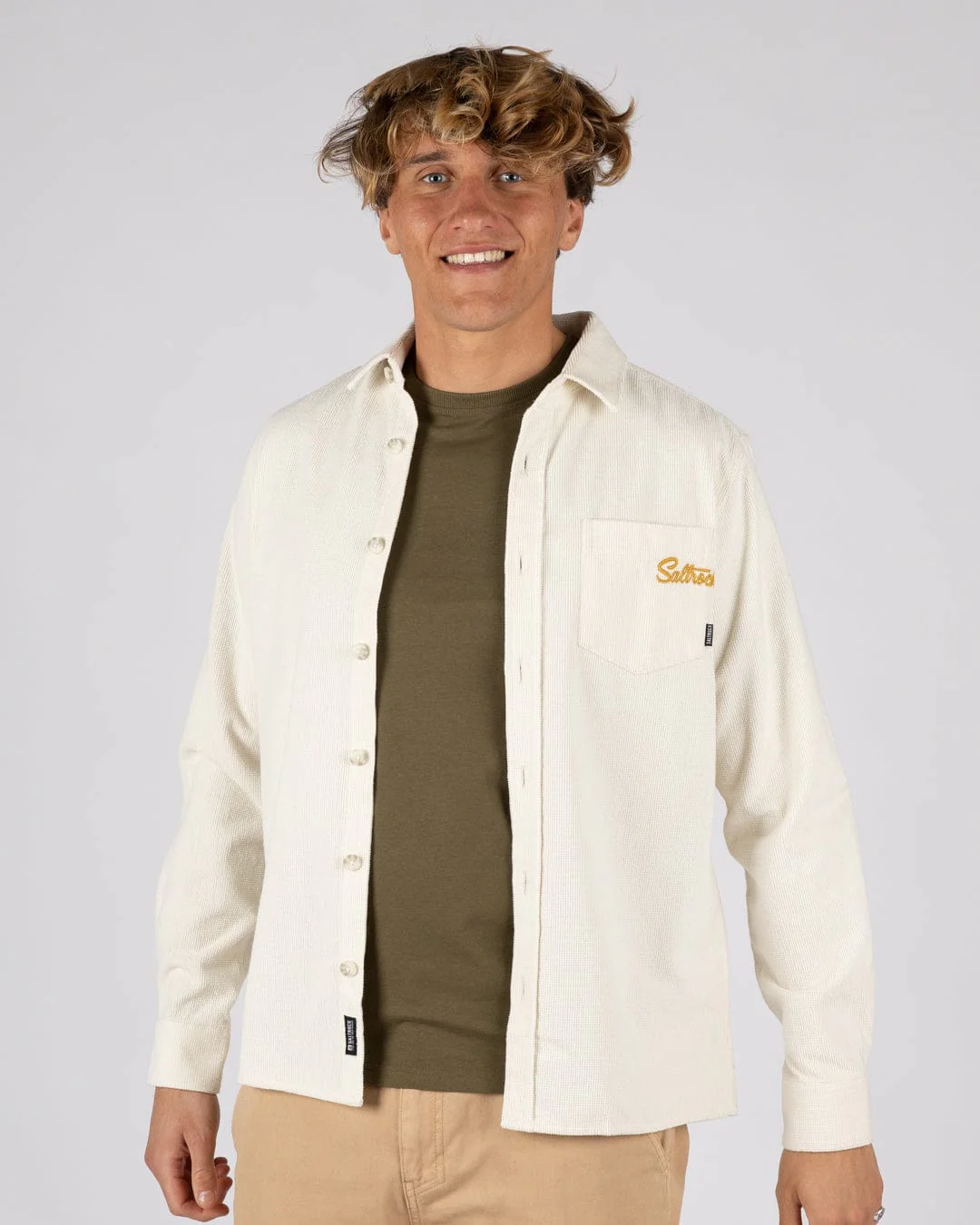 Ballito - Mens Long Sleeve Waffle Cord Shirt - White - Image 3