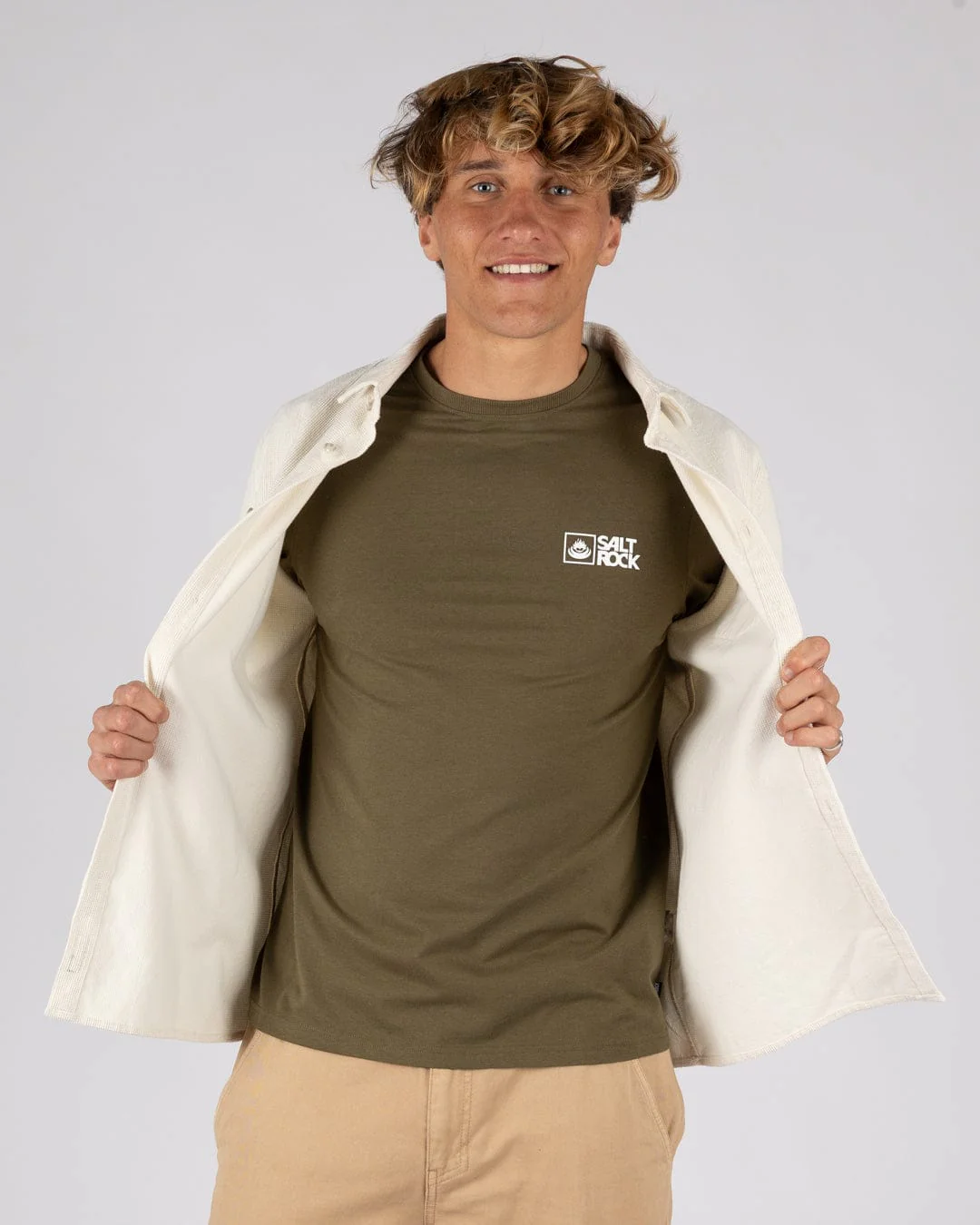 Ballito - Mens Long Sleeve Waffle Cord Shirt - White - Image 4