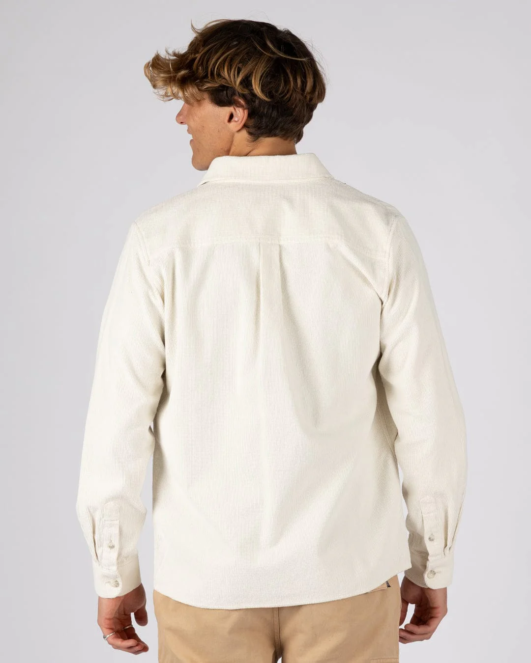 Ballito - Mens Long Sleeve Waffle Cord Shirt - White - Image 5