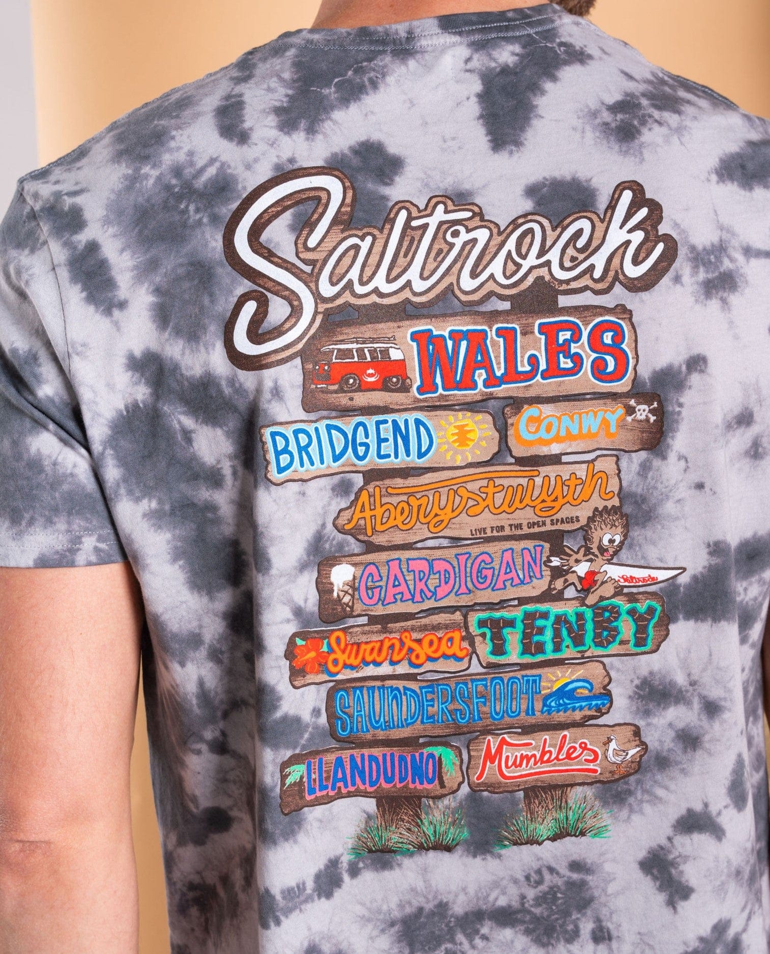 Beach Signs Wales - Mens Tie Dye T-Shirt - Grey - Image 3