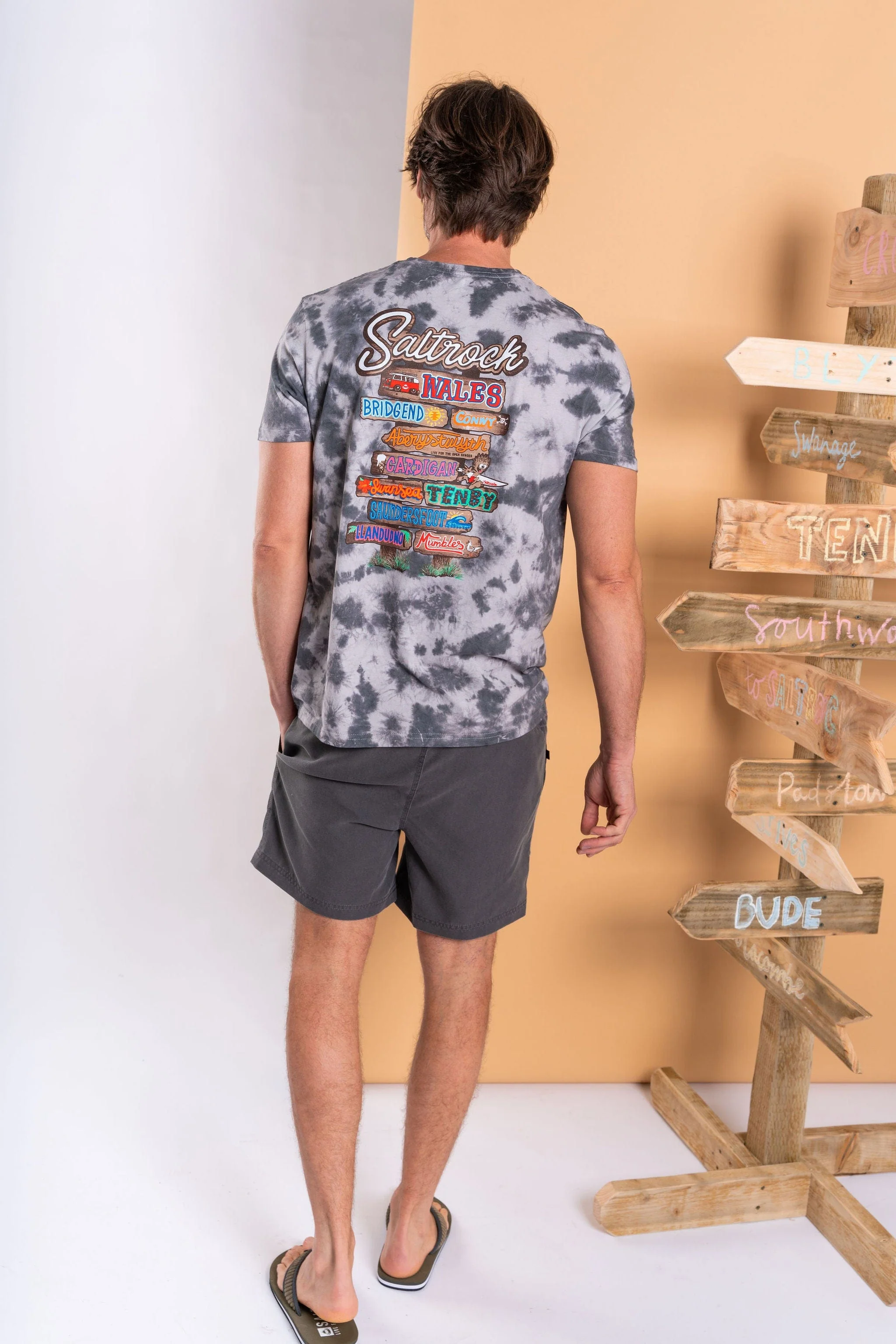 Beach Signs Wales - Mens Tie Dye T-Shirt - Grey - Image 4