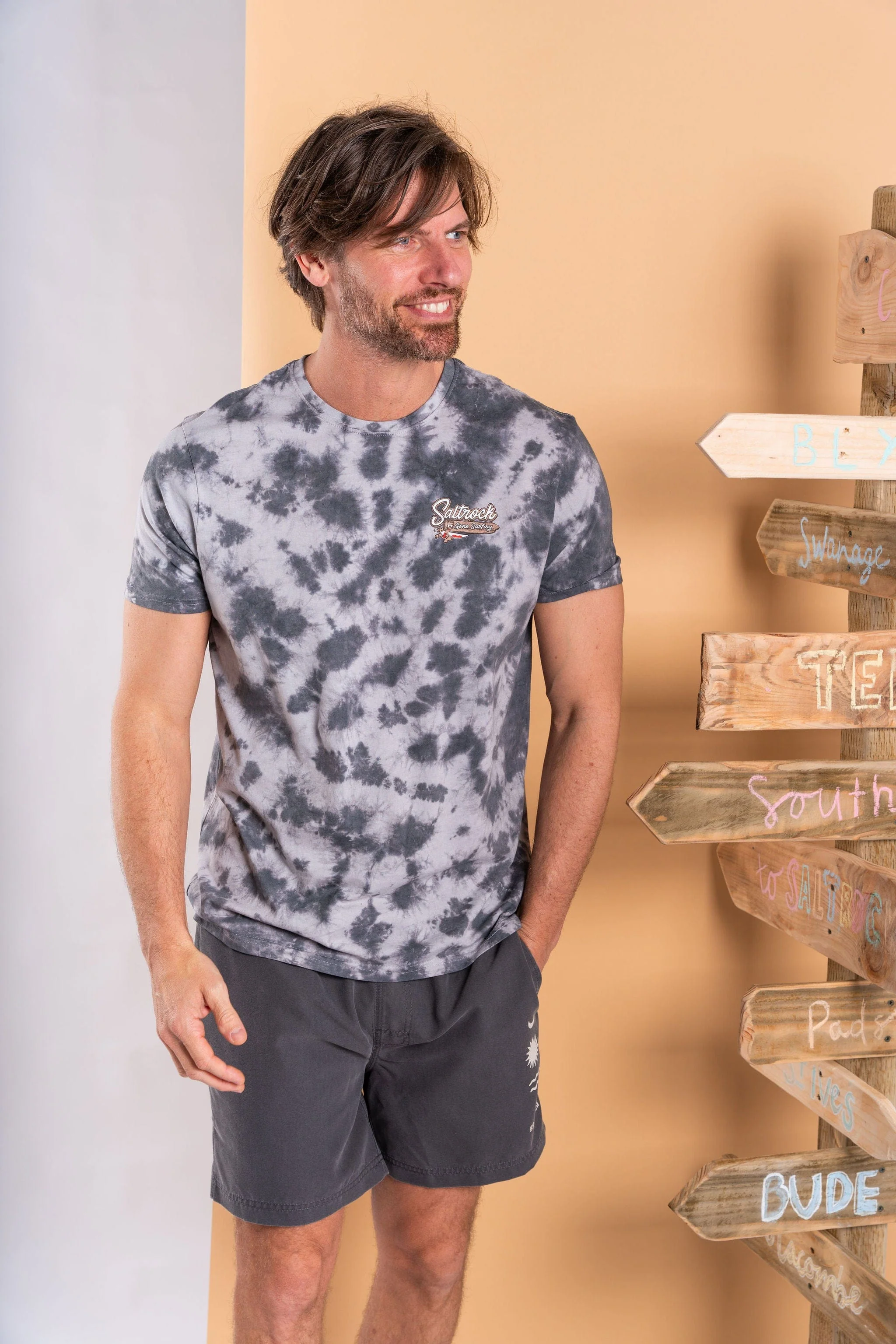 Beach Signs Wales - Mens Tie Dye T-Shirt - Grey - Image 6