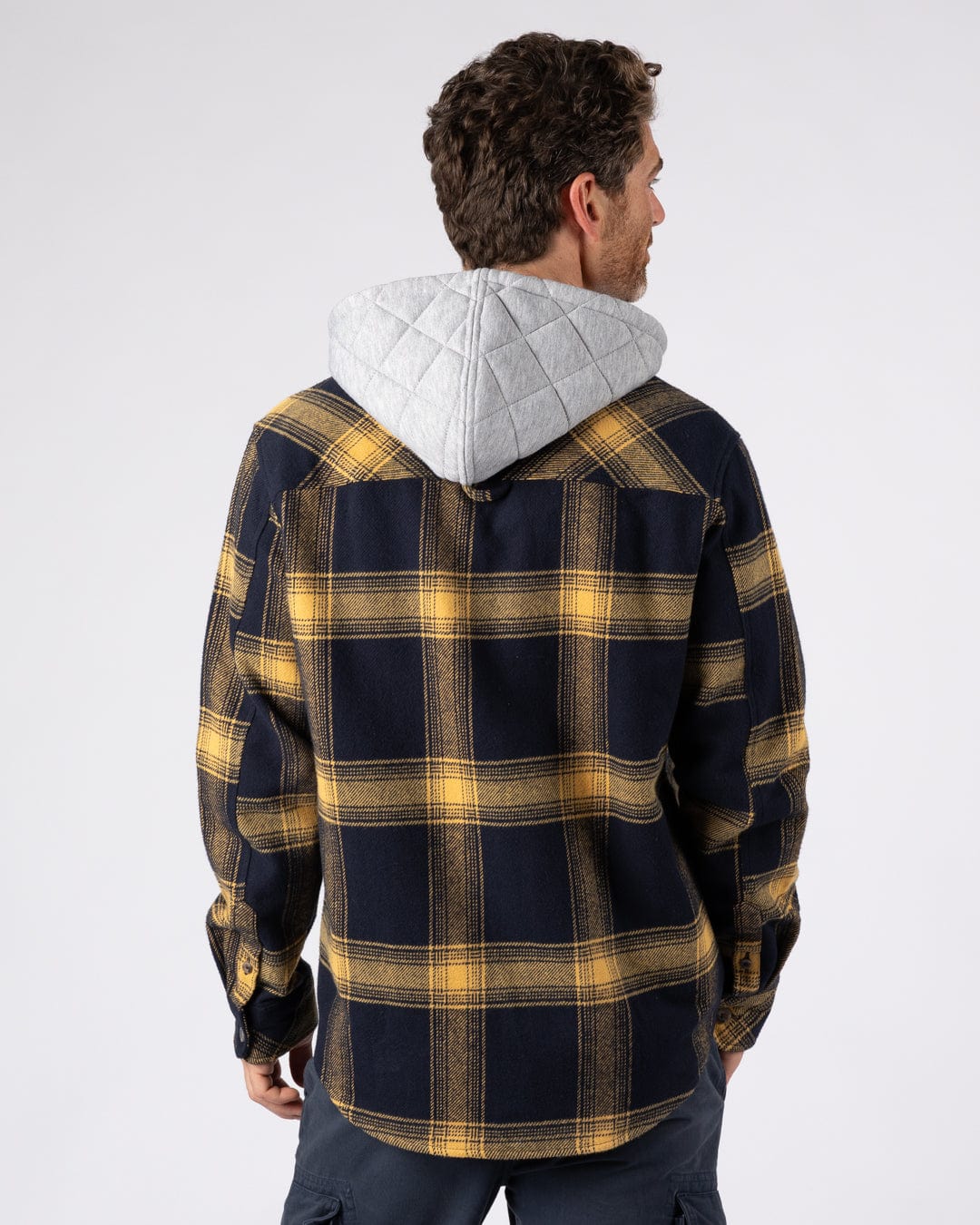 Beale - Mens Hooded Check Shirt - Yellow/Blue - Image 4