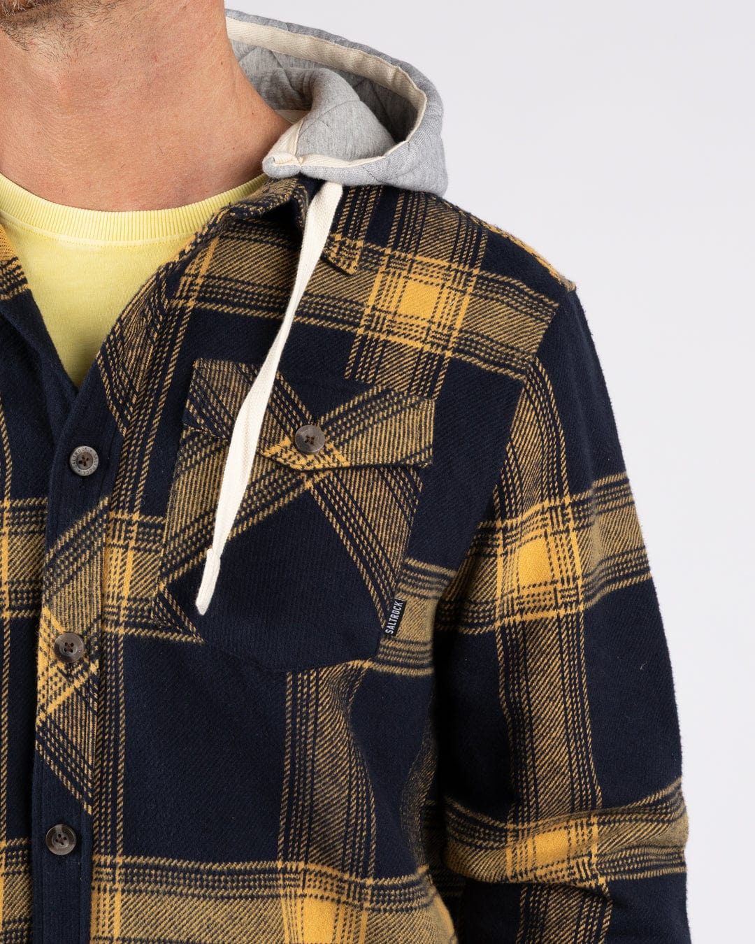 Beale - Mens Hooded Check Shirt - Yellow/Blue - Image 5