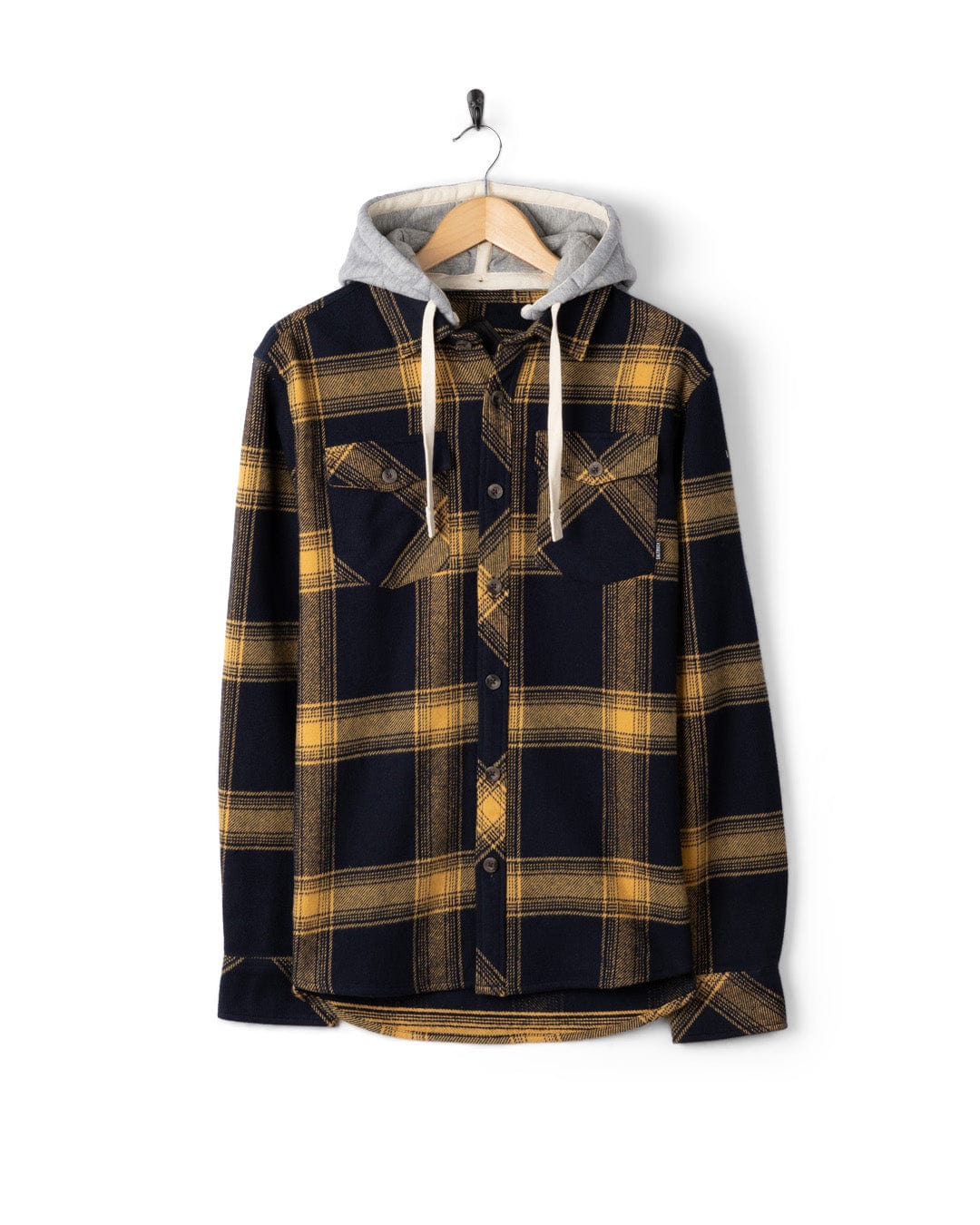 Beale - Mens Hooded Check Shirt - Yellow/Blue - Image 7