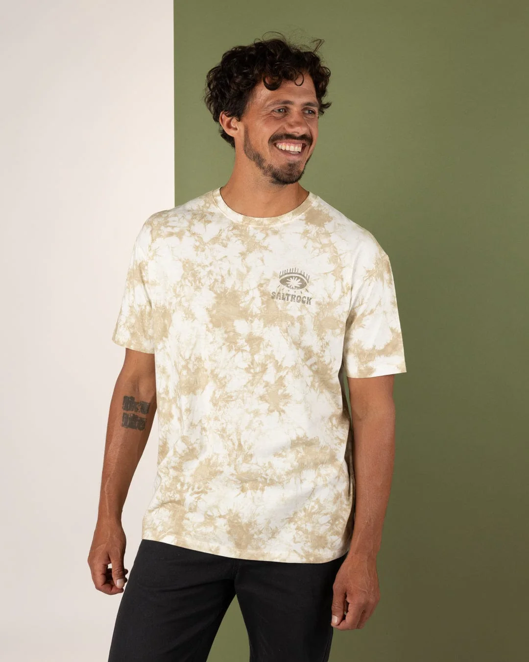 Block Icons - Mens Oversized Tie Dye T-Shirt - Cream - Image 4