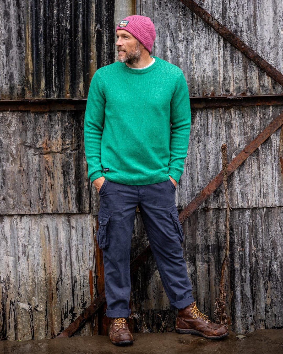 Bowen - Mens Long Sleeve Crew Knit - Bright Green - Image 2