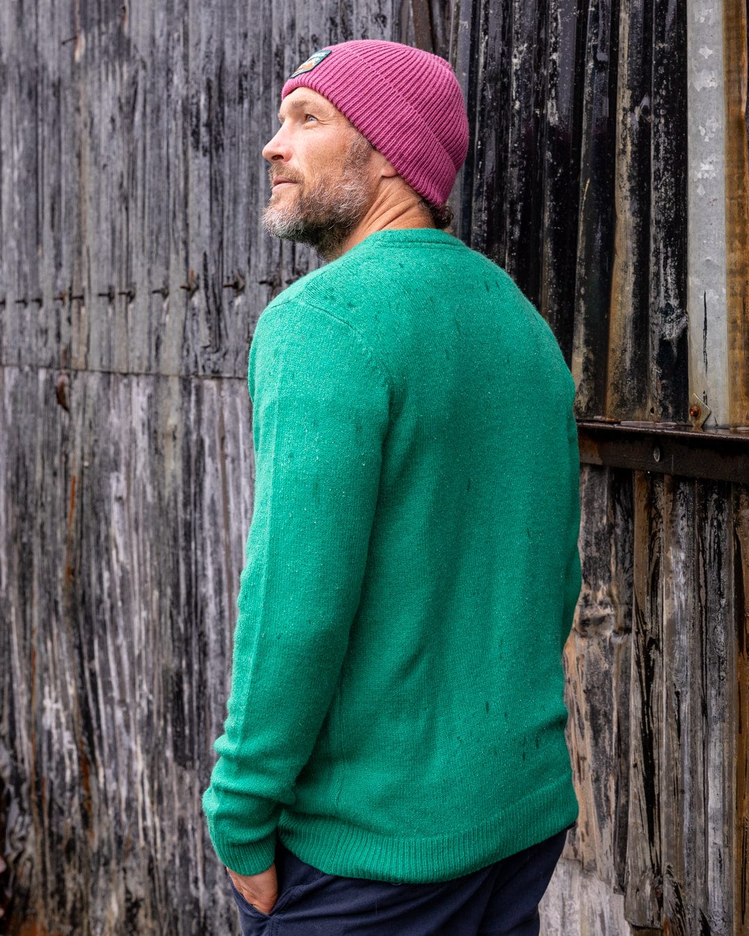 Bowen - Mens Long Sleeve Crew Knit - Bright Green - Image 3