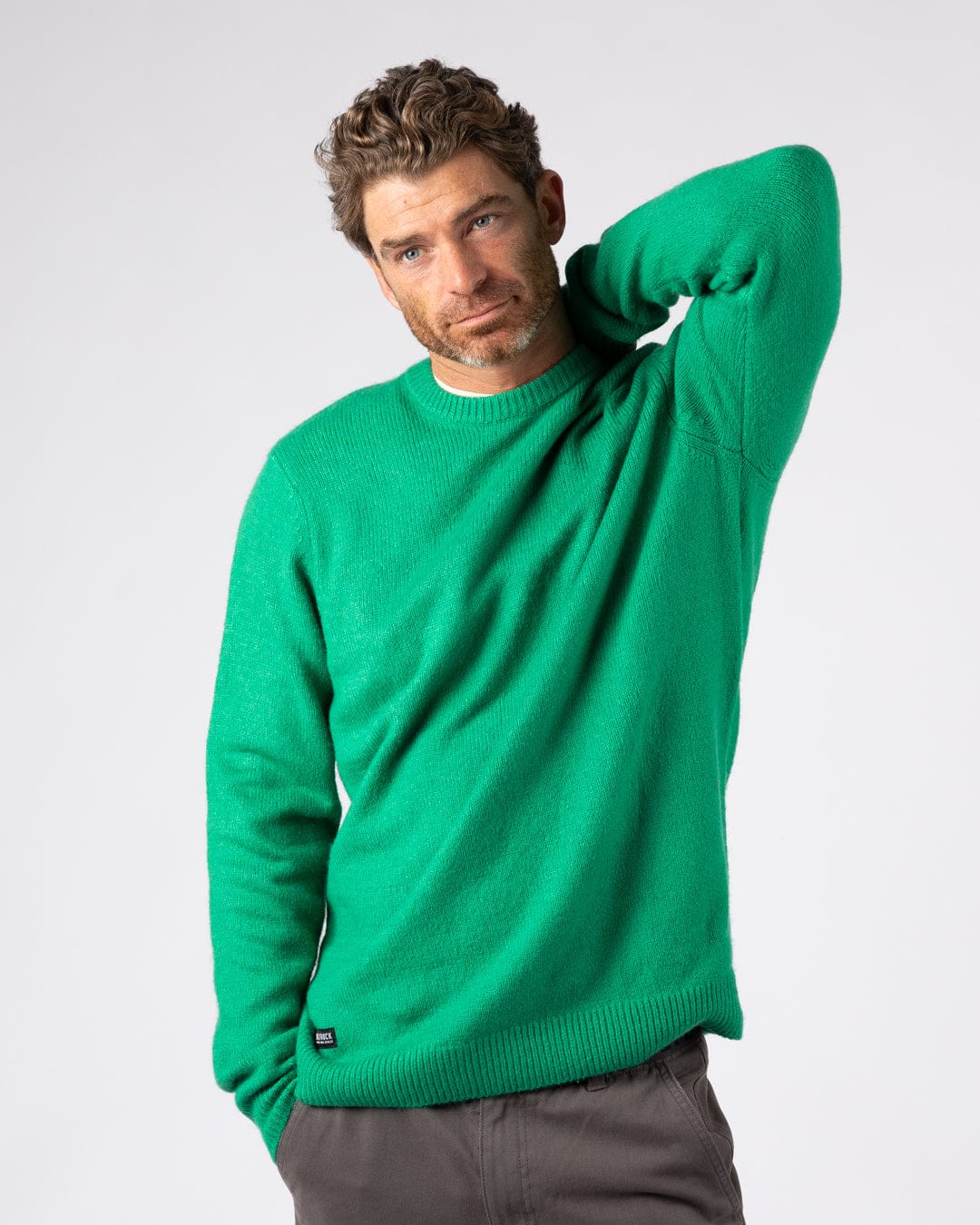 Bowen - Mens Long Sleeve Crew Knit - Bright Green - Image 5