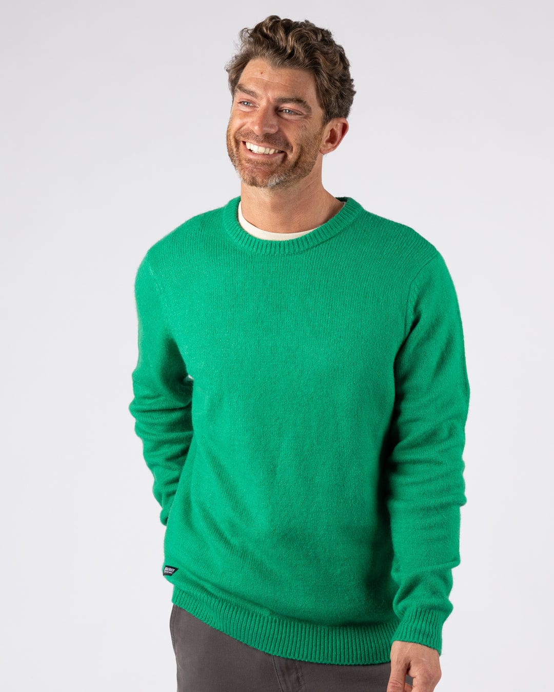 Bowen - Mens Long Sleeve Crew Knit - Bright Green - Image 6
