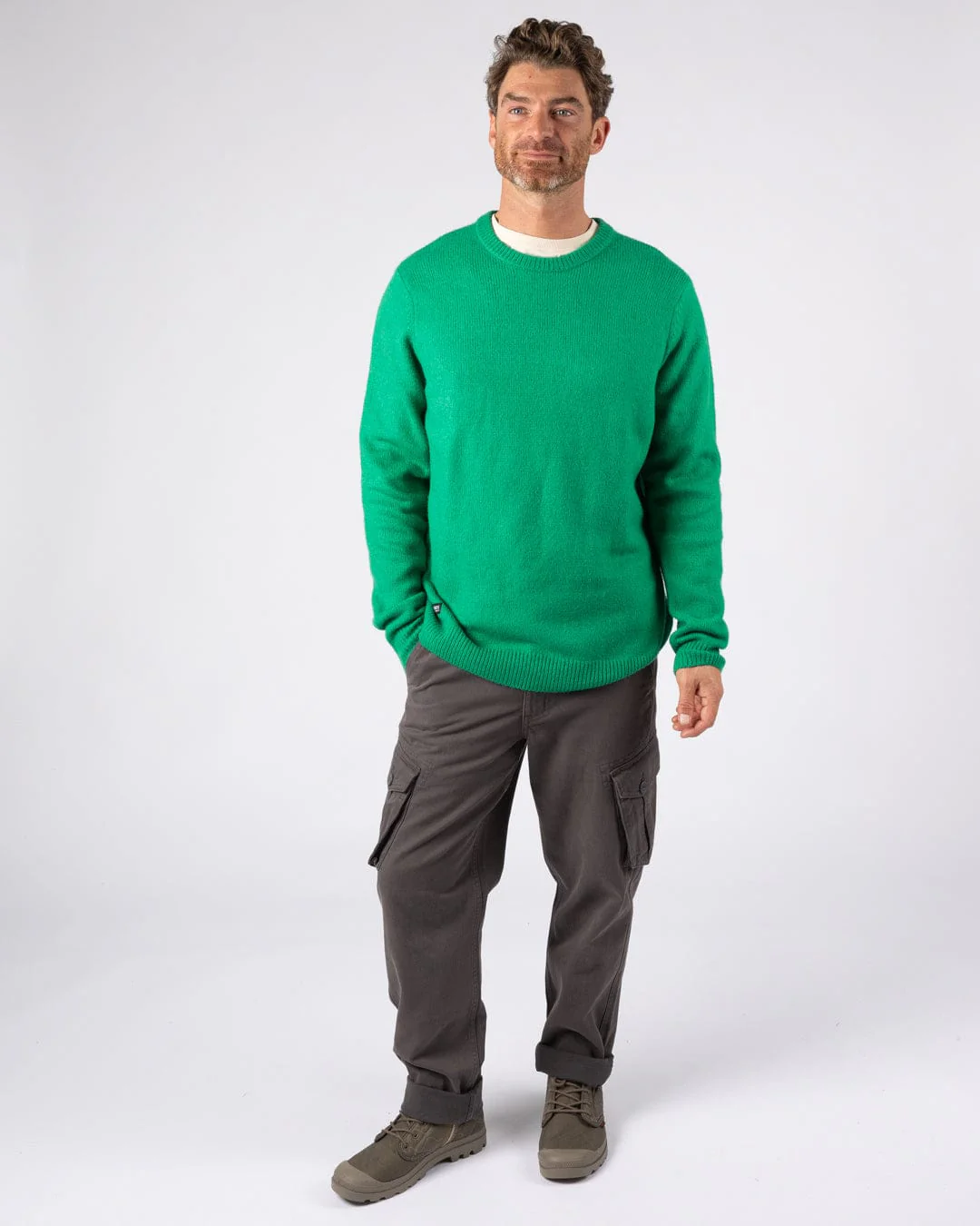 Bowen - Mens Long Sleeve Crew Knit - Bright Green - Image 7
