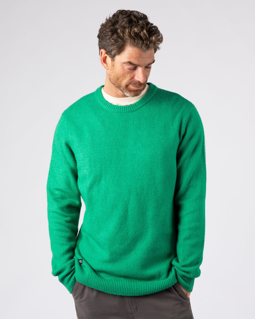 Bowen - Mens Long Sleeve Crew Knit - Bright Green - Image 8