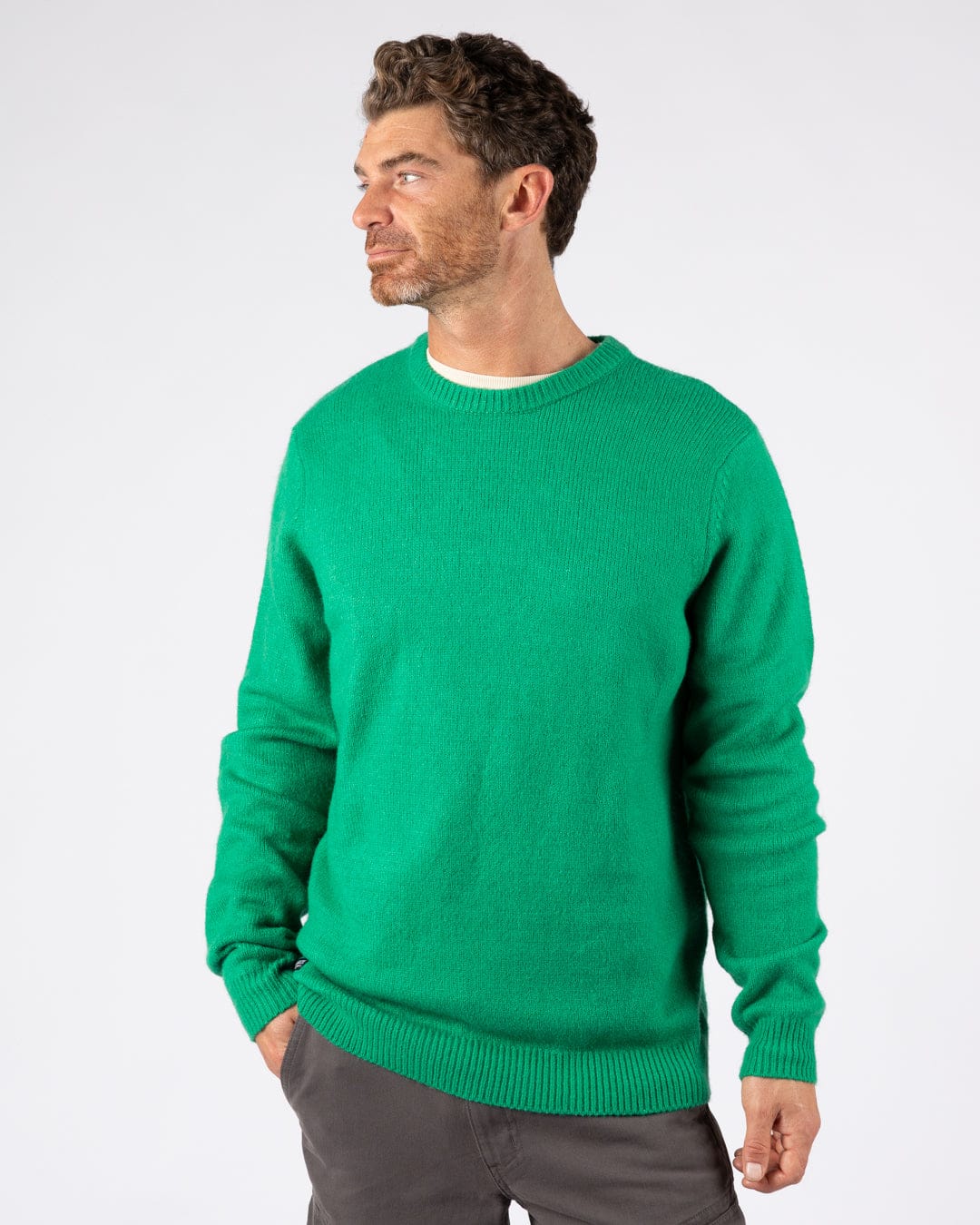 Bowen - Mens Long Sleeve Crew Knit - Bright Green - Image 9