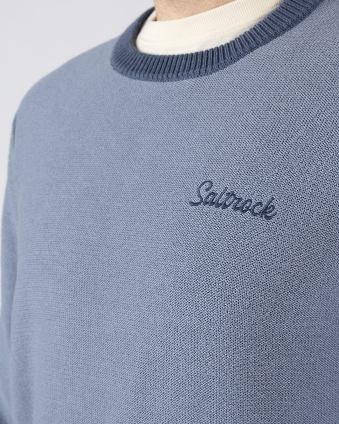 Callum - Mens Knitted Jumper - Blue - Image 2