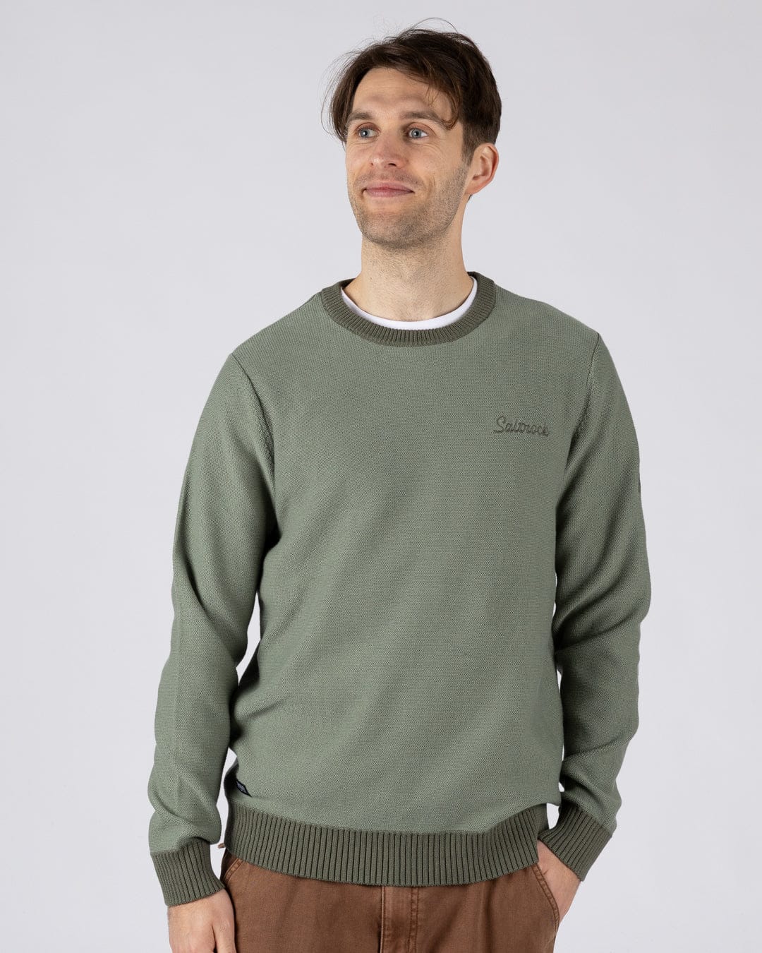 Callum - Mens Knitted Jumper - Green - Image 2