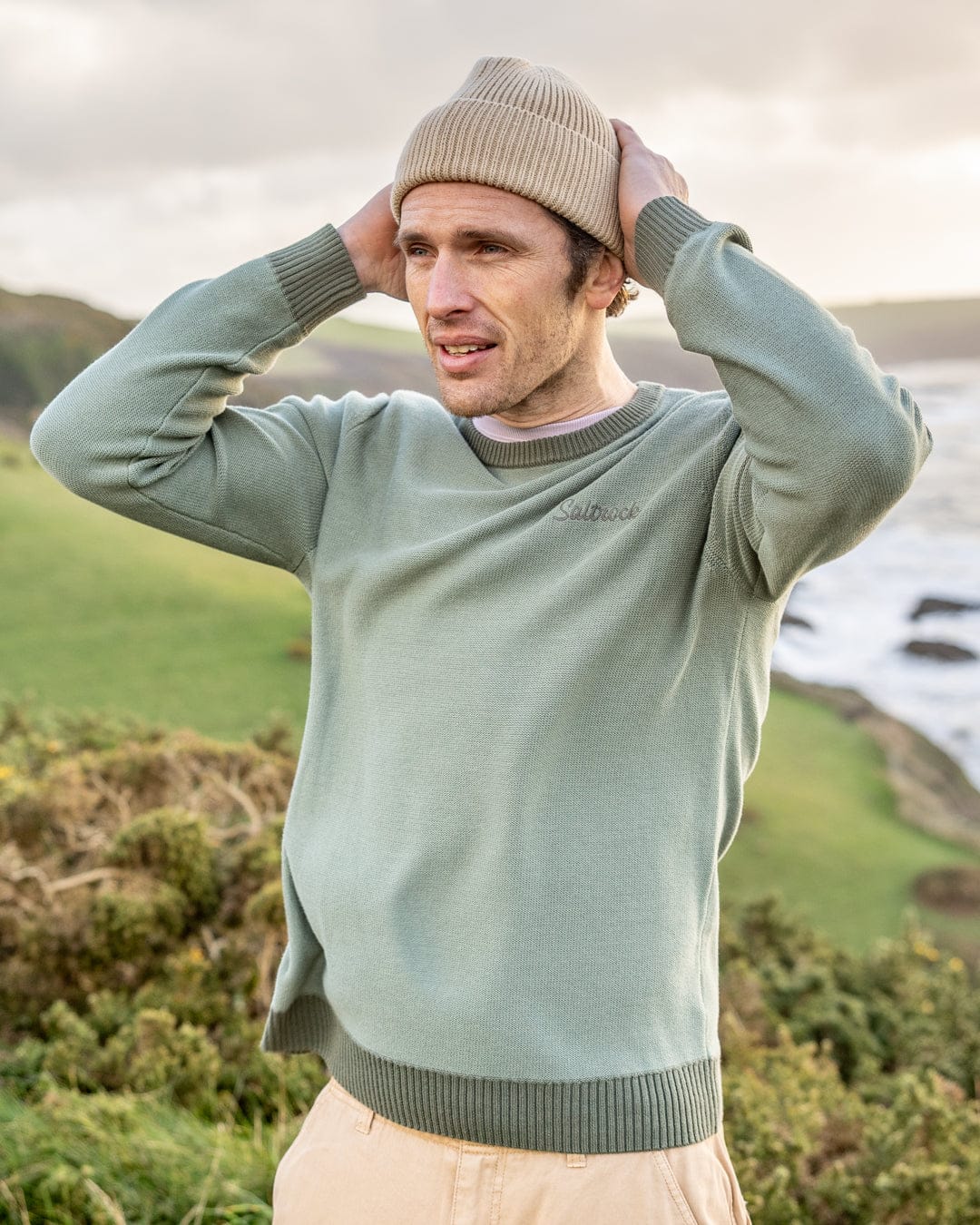 Callum - Mens Knitted Jumper - Green - Image 3