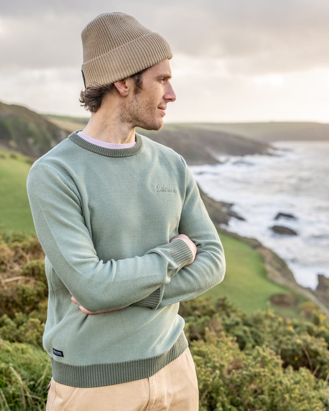 Callum - Mens Knitted Jumper - Green - Image 6