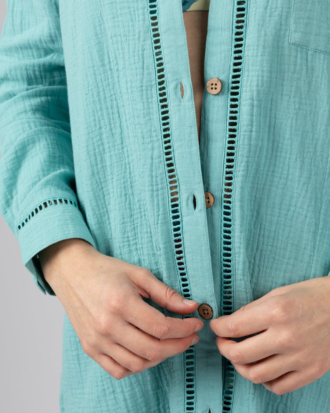 Calma - Womens Oversized Beach Shirt - Blue - Image 10