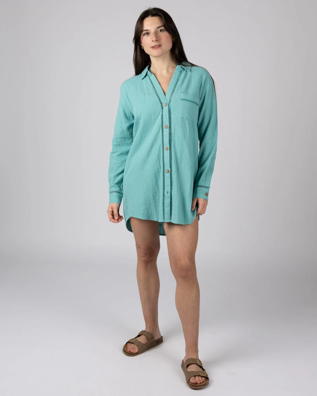 Calma - Womens Oversized Beach Shirt - Blue - Image 11