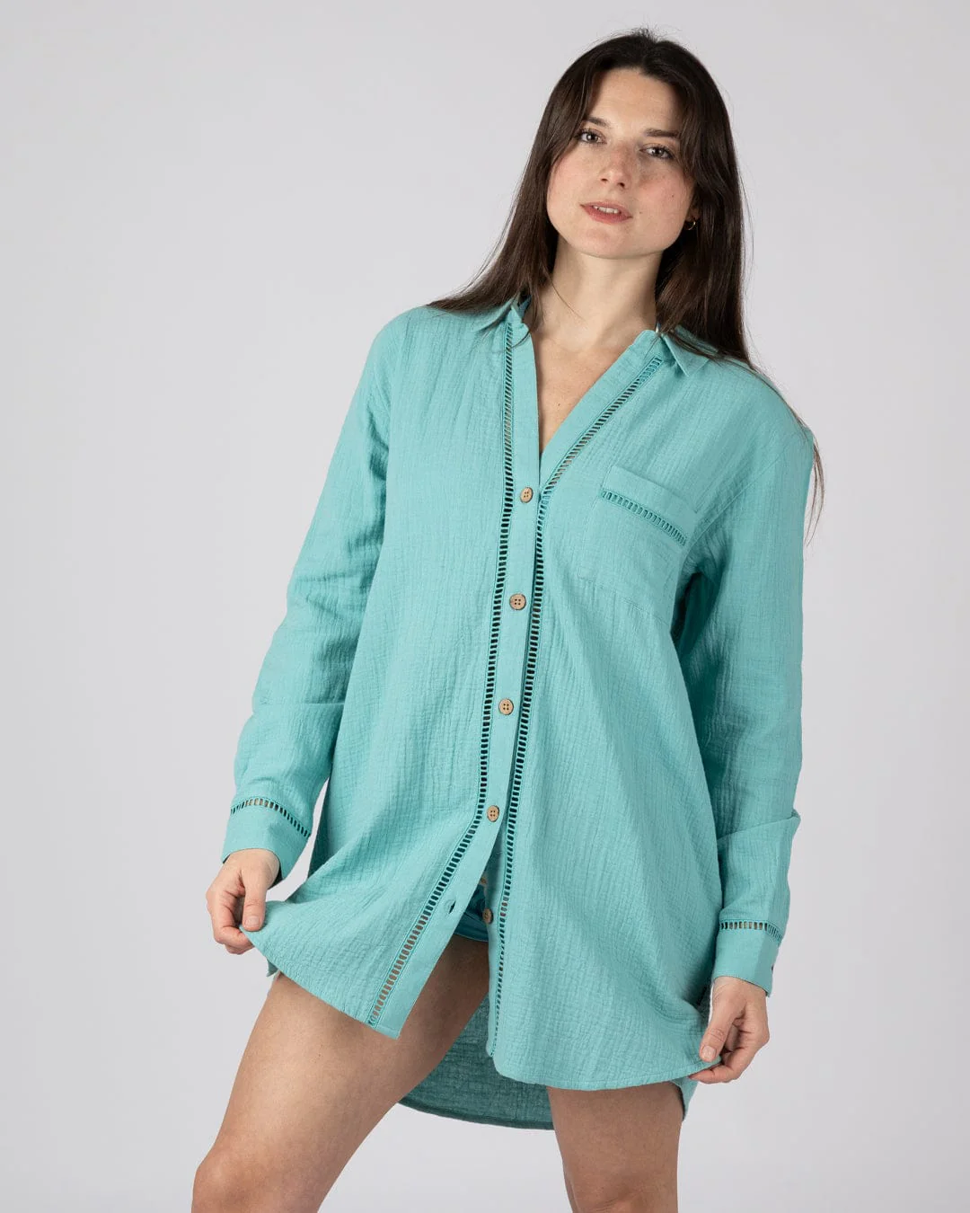 Calma - Womens Oversized Beach Shirt - Blue - Image 2