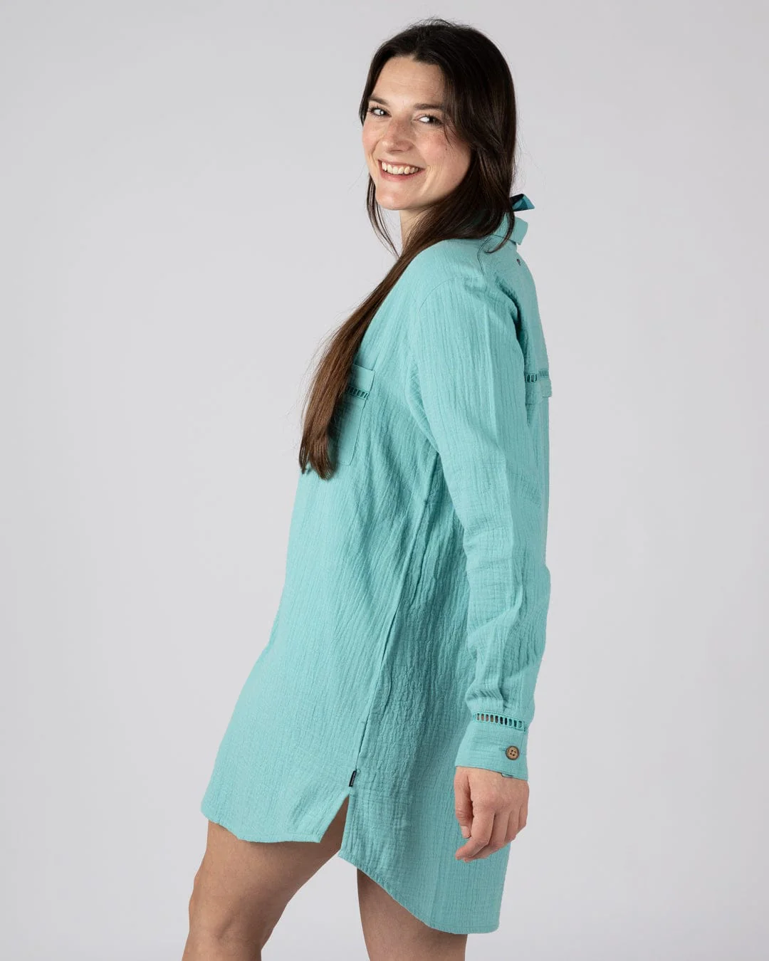 Calma - Womens Oversized Beach Shirt - Blue - Image 3