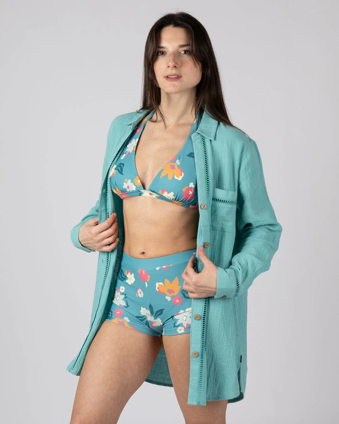 Calma - Womens Oversized Beach Shirt - Blue - Image 6