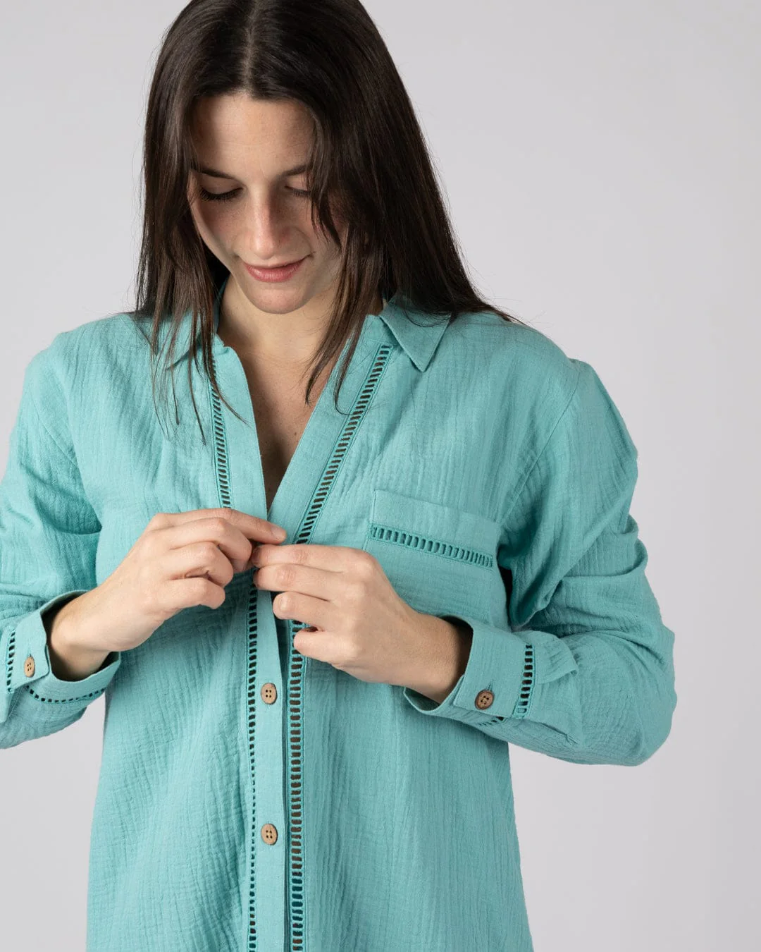 Calma - Womens Oversized Beach Shirt - Blue - Image 8