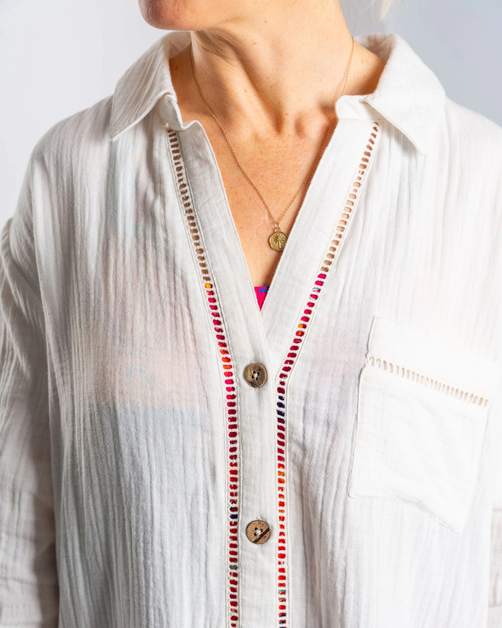 Calma - Womens Oversized Beach Shirt - Cream - Image 4