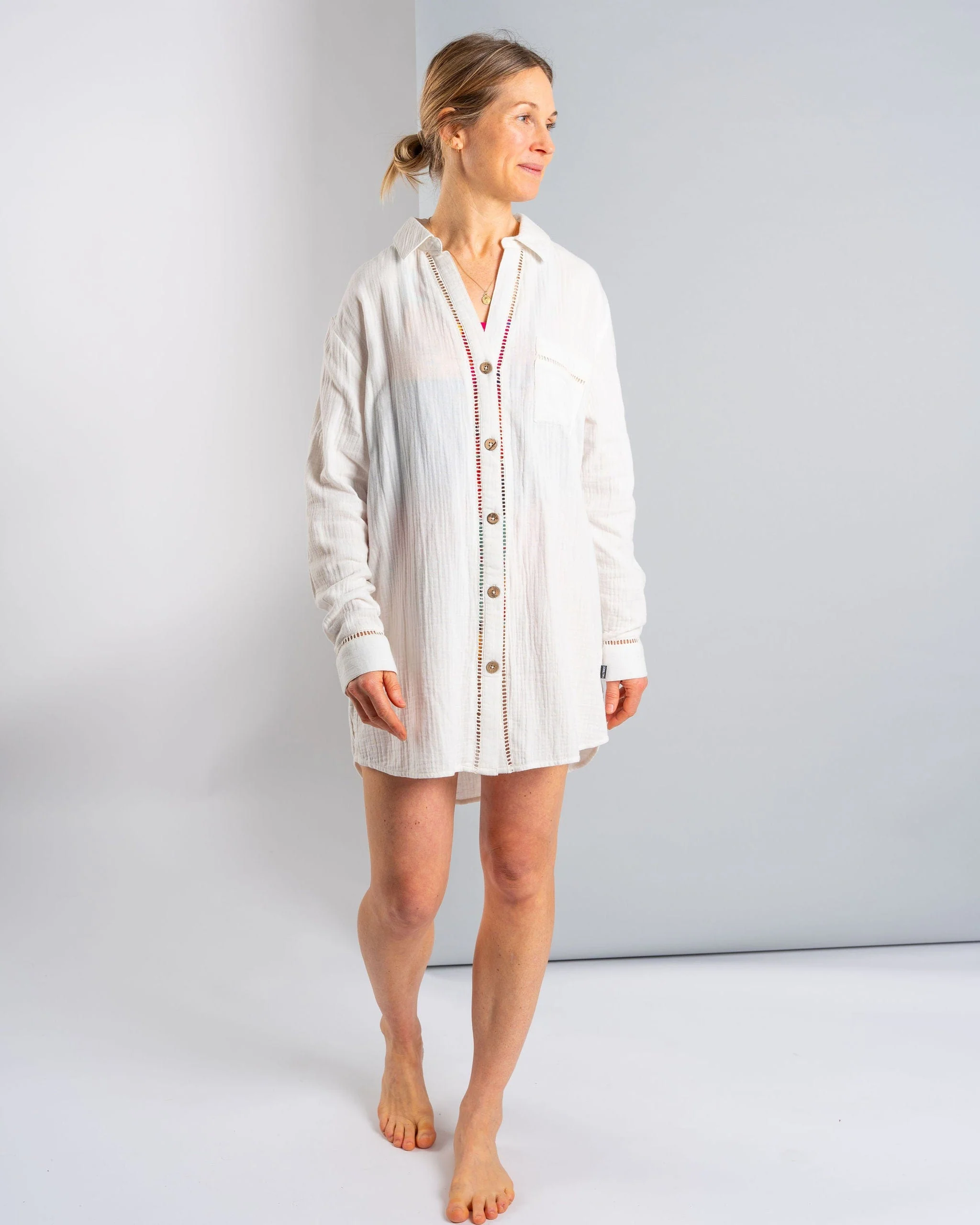 Calma - Womens Oversized Beach Shirt - Cream - Image 6