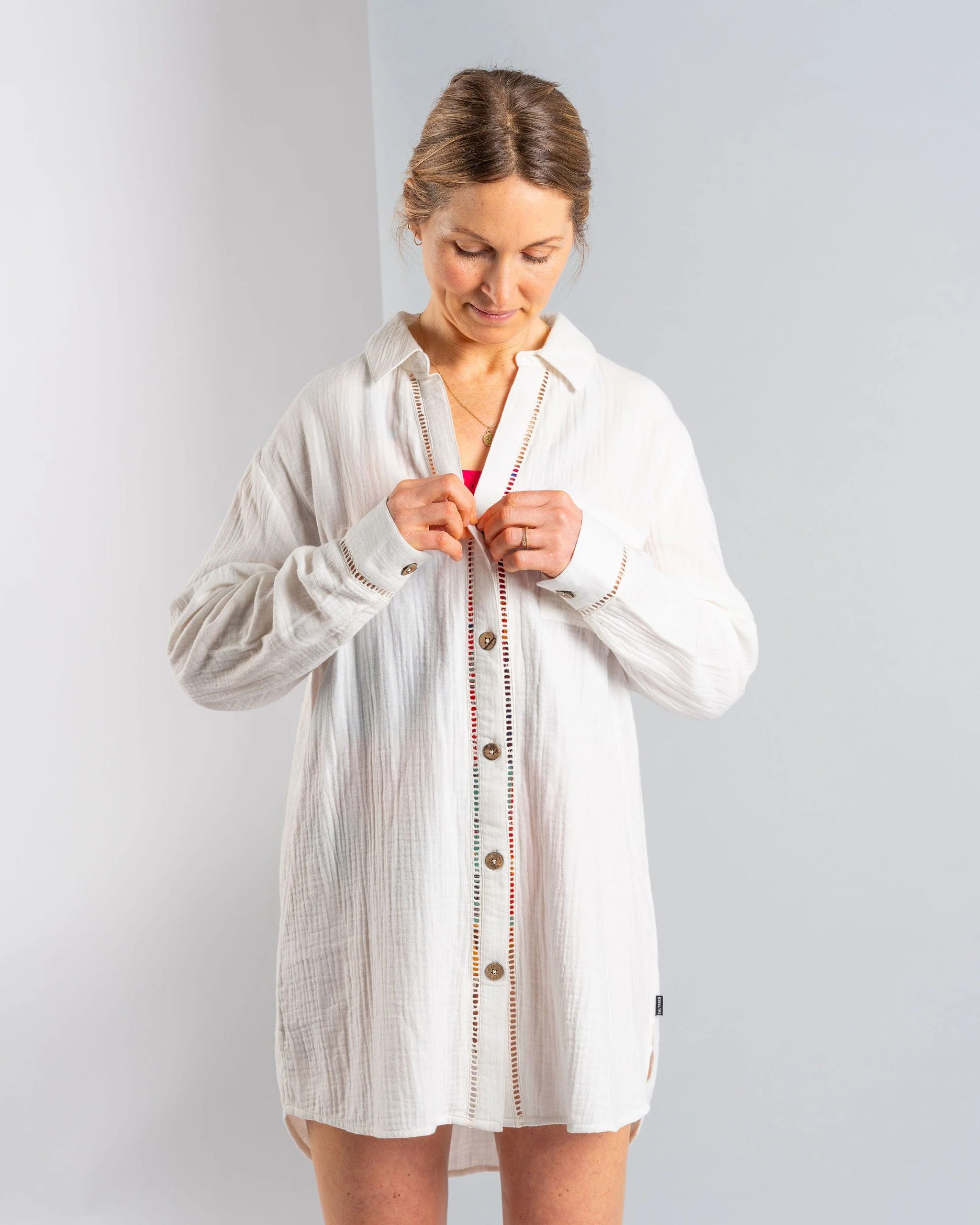 Calma - Womens Oversized Beach Shirt - Cream - Image 7