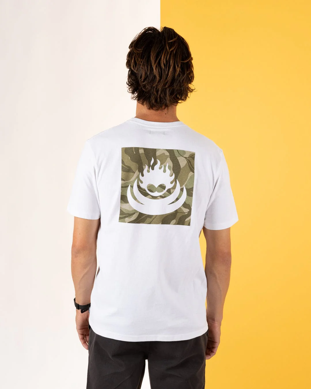 Camo Leaf Flame - Mens Short Sleeve T-Shirt - White - Image 2