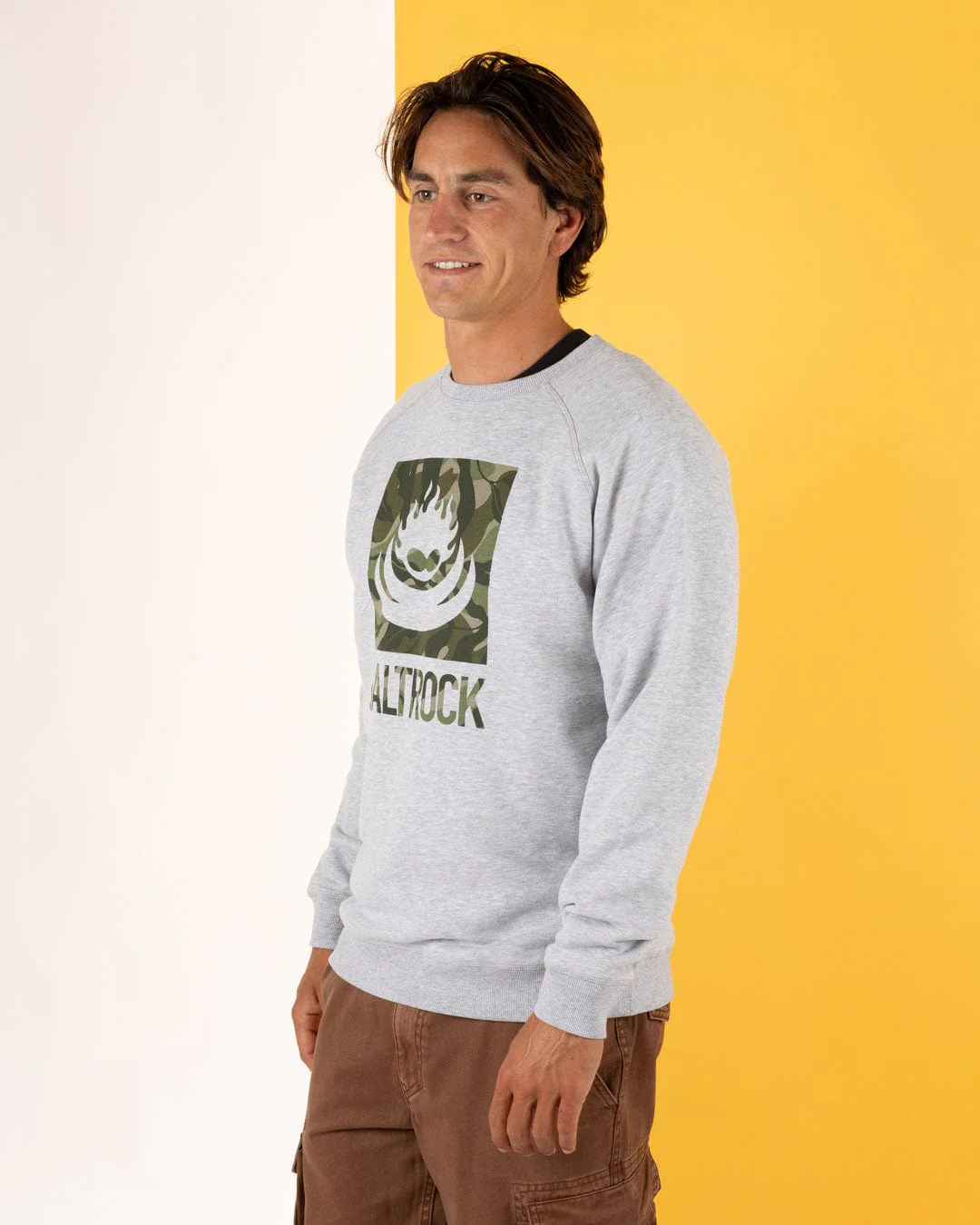 Camo Leaf Flame - Mens Sweat Shirt - Grey - Image 4
